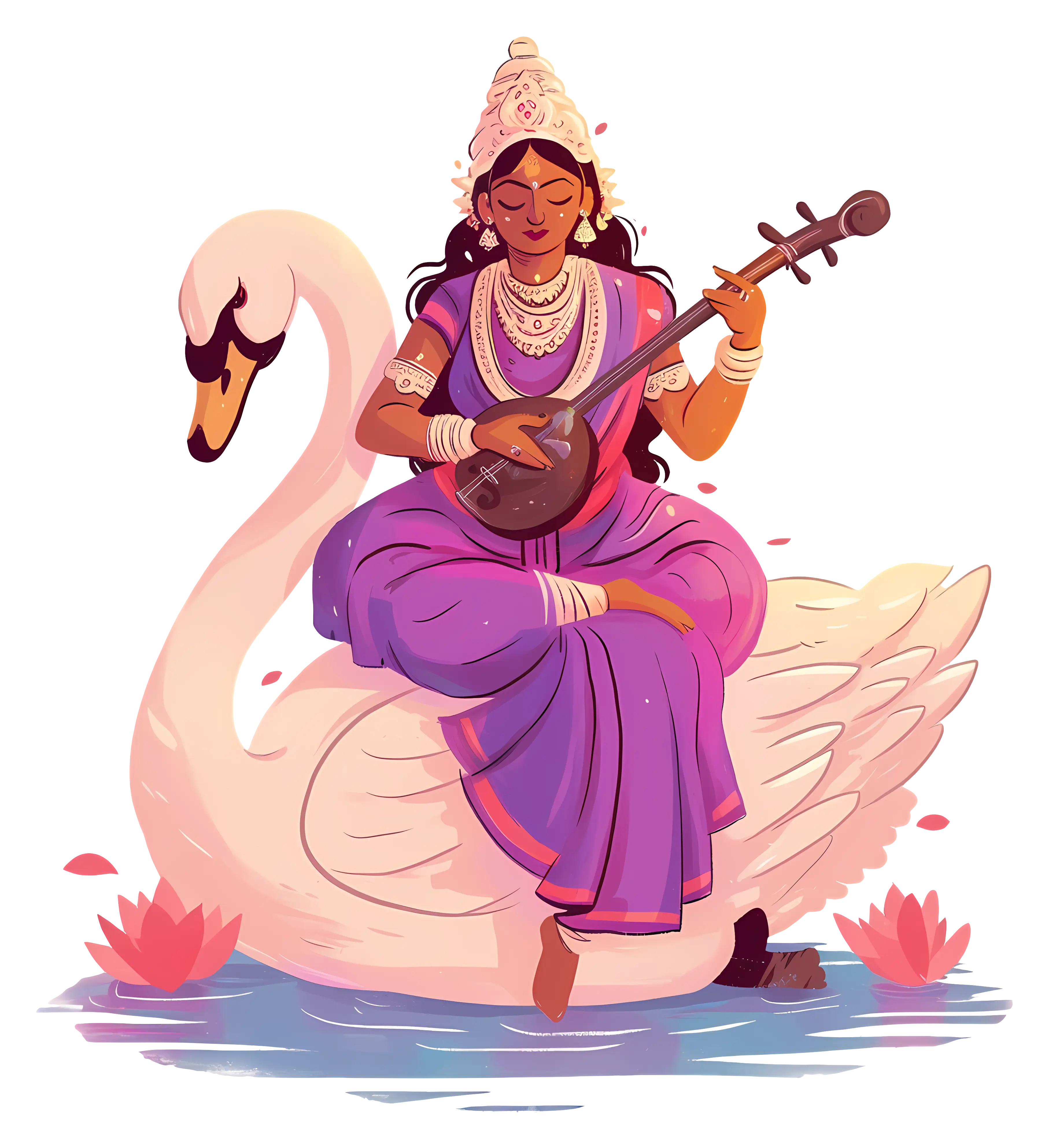 Goddess Playing Instrument on Swan