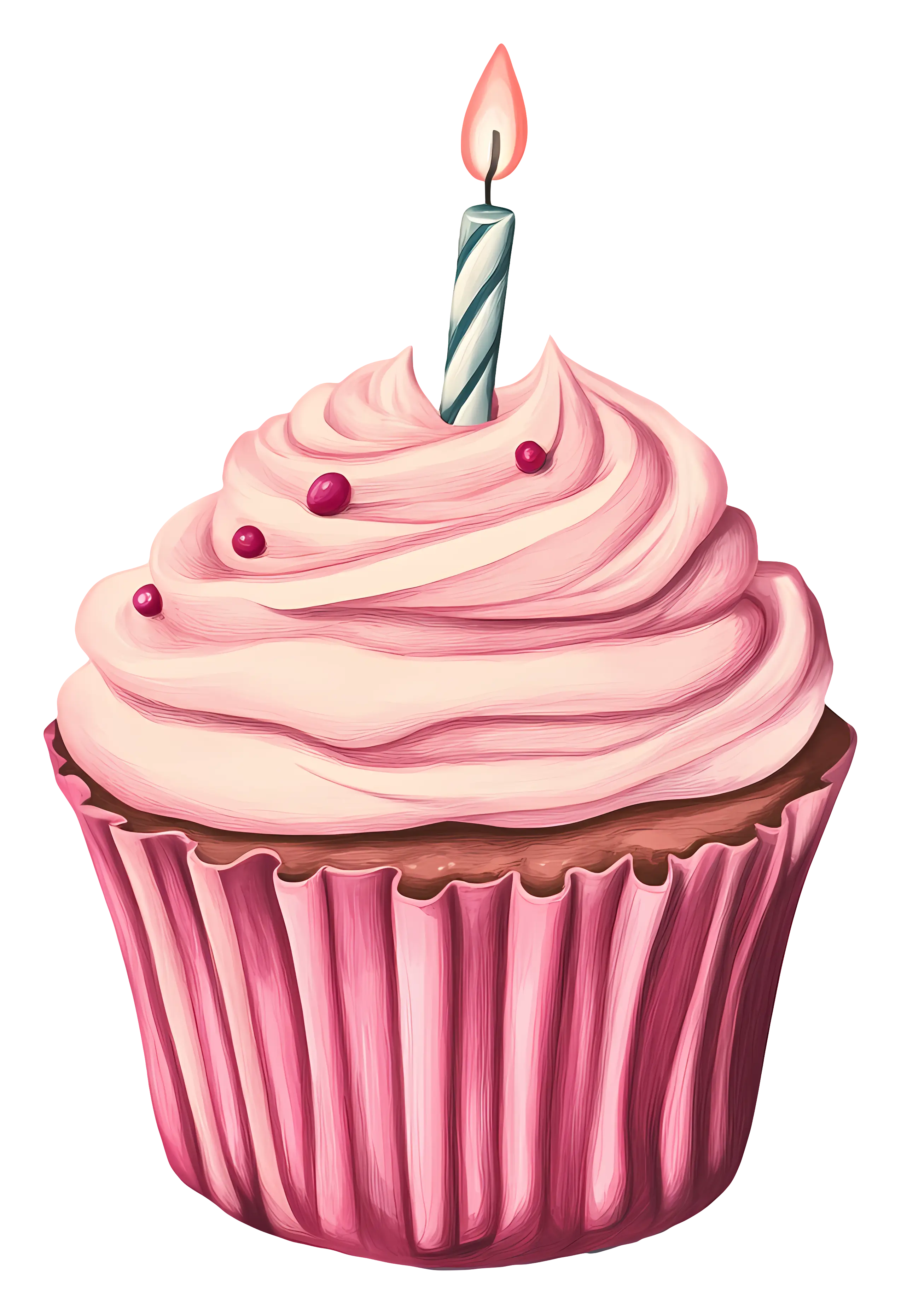Pink Frosting Cupcake with Candle for Birthday