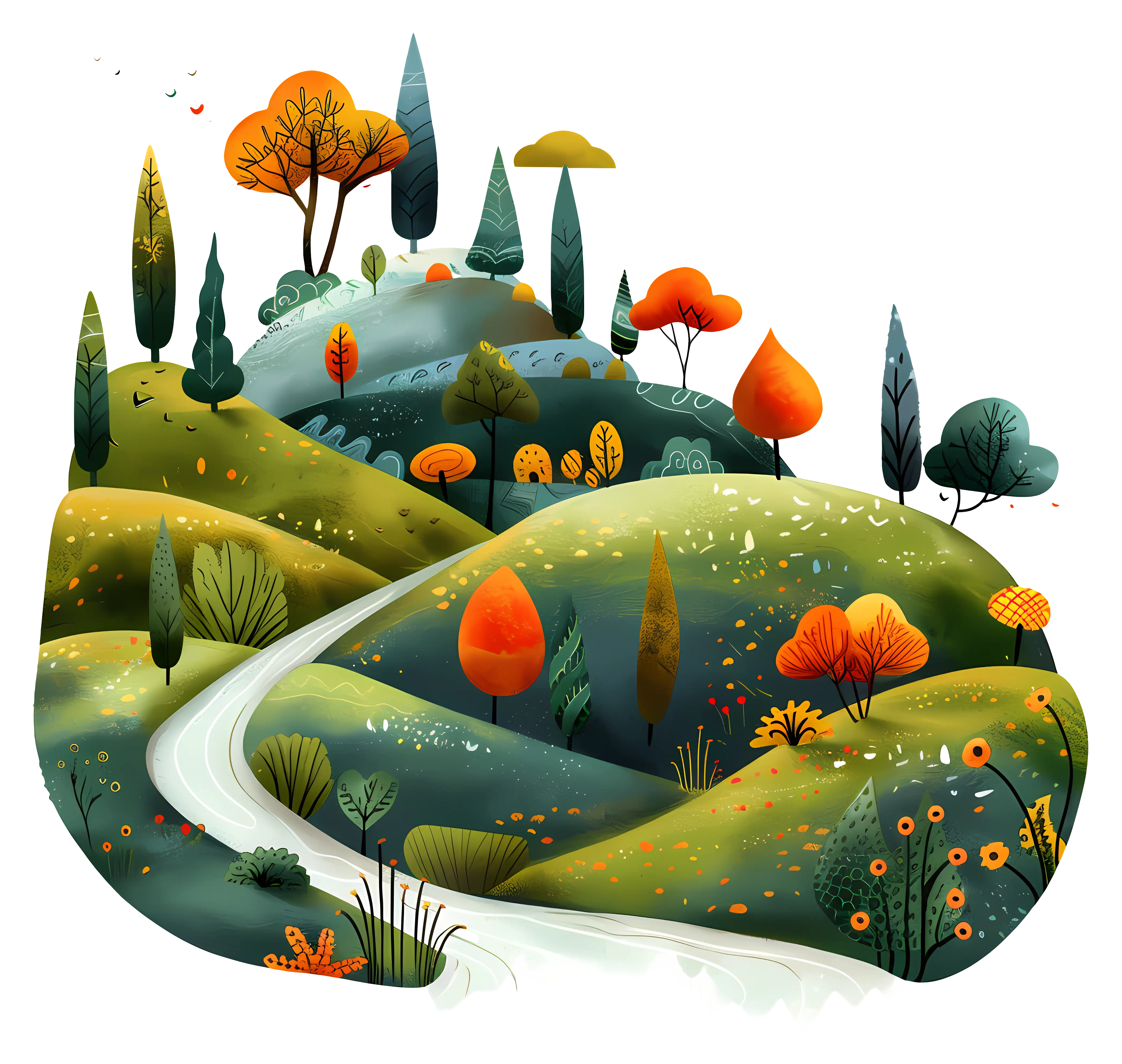 Whimsical Hilly Cartoon Landscape