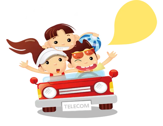 Cartoon Kids in a Red Car Going on a Trip