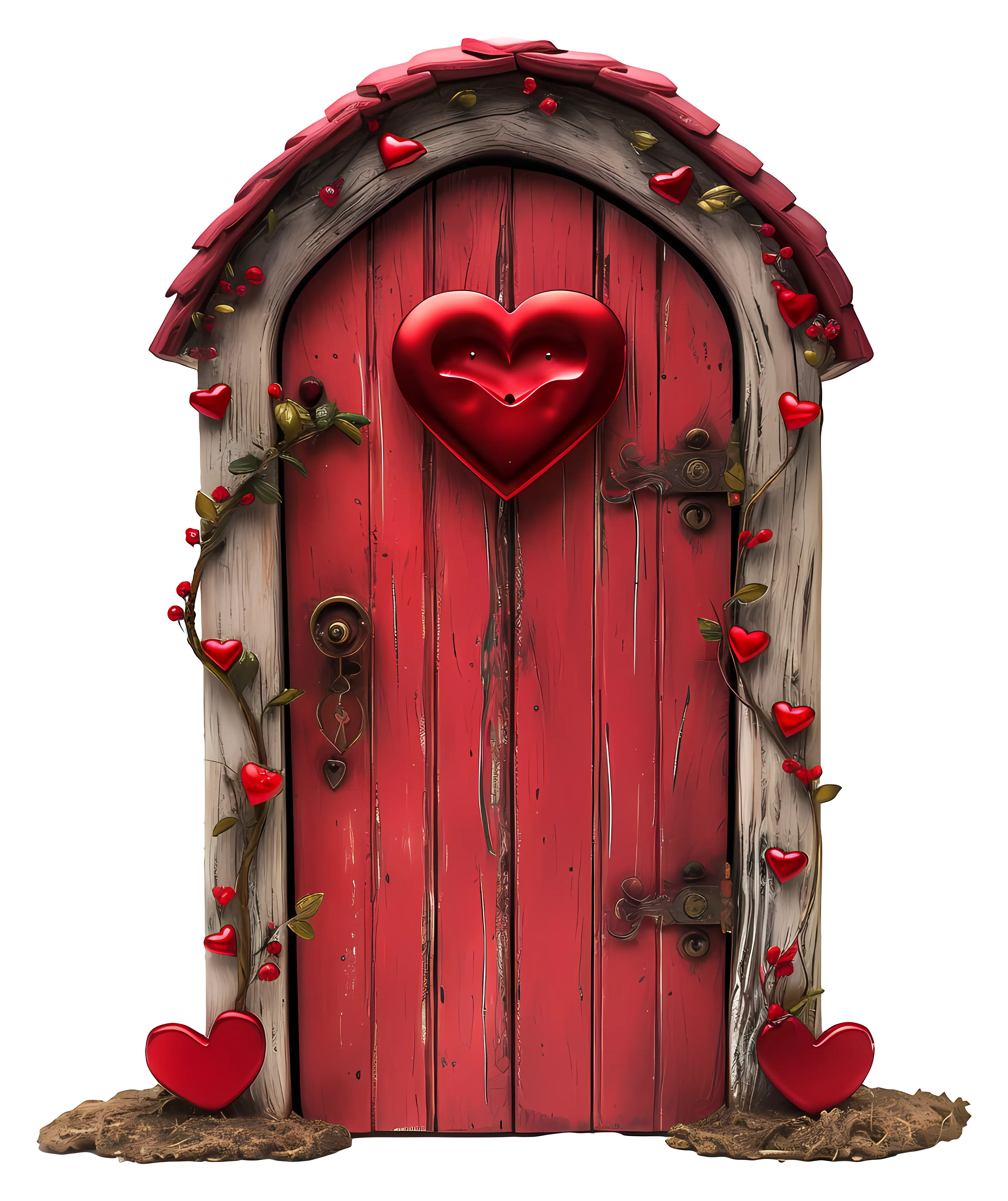 Red Heart Door with Vines