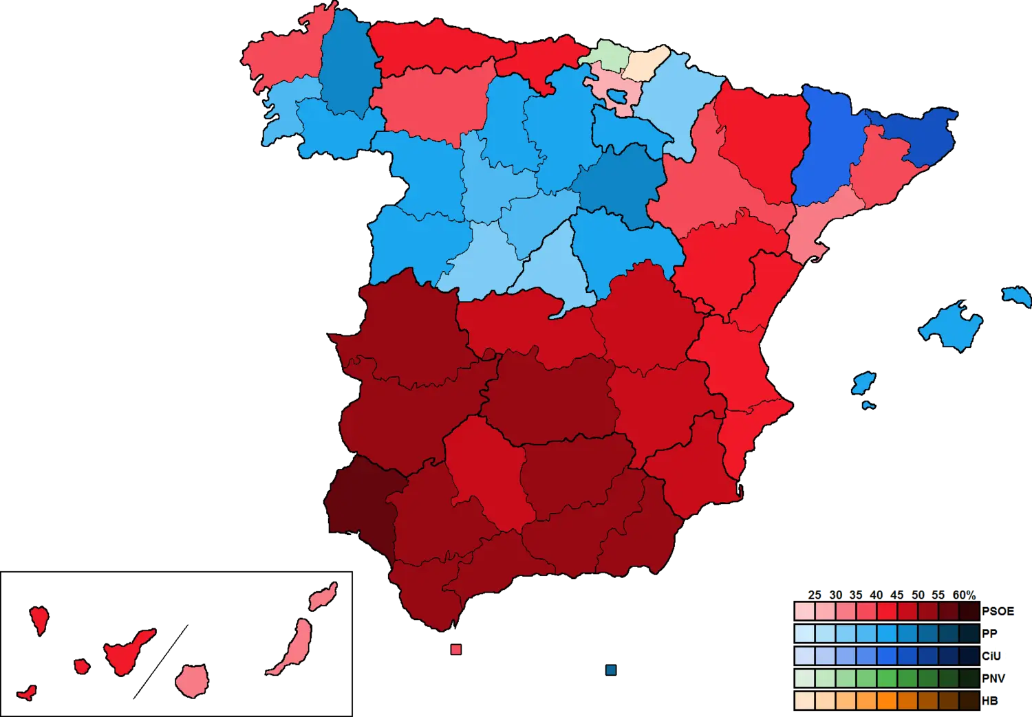 Colored Political Map of Spain