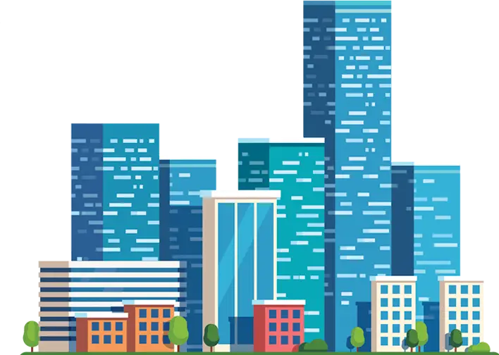 Modern Cityscape with Tall Blue Buildings