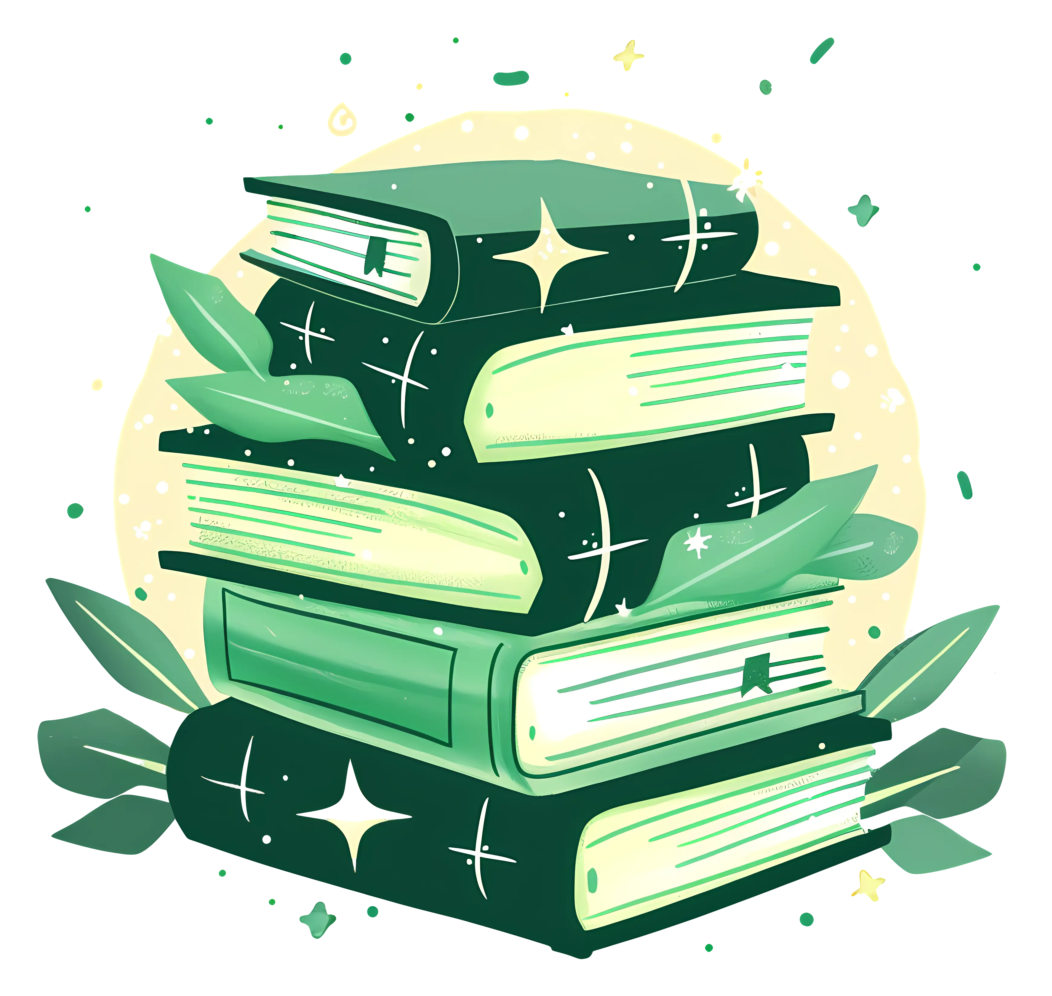 Illustration of a Stack of Books with Leaves