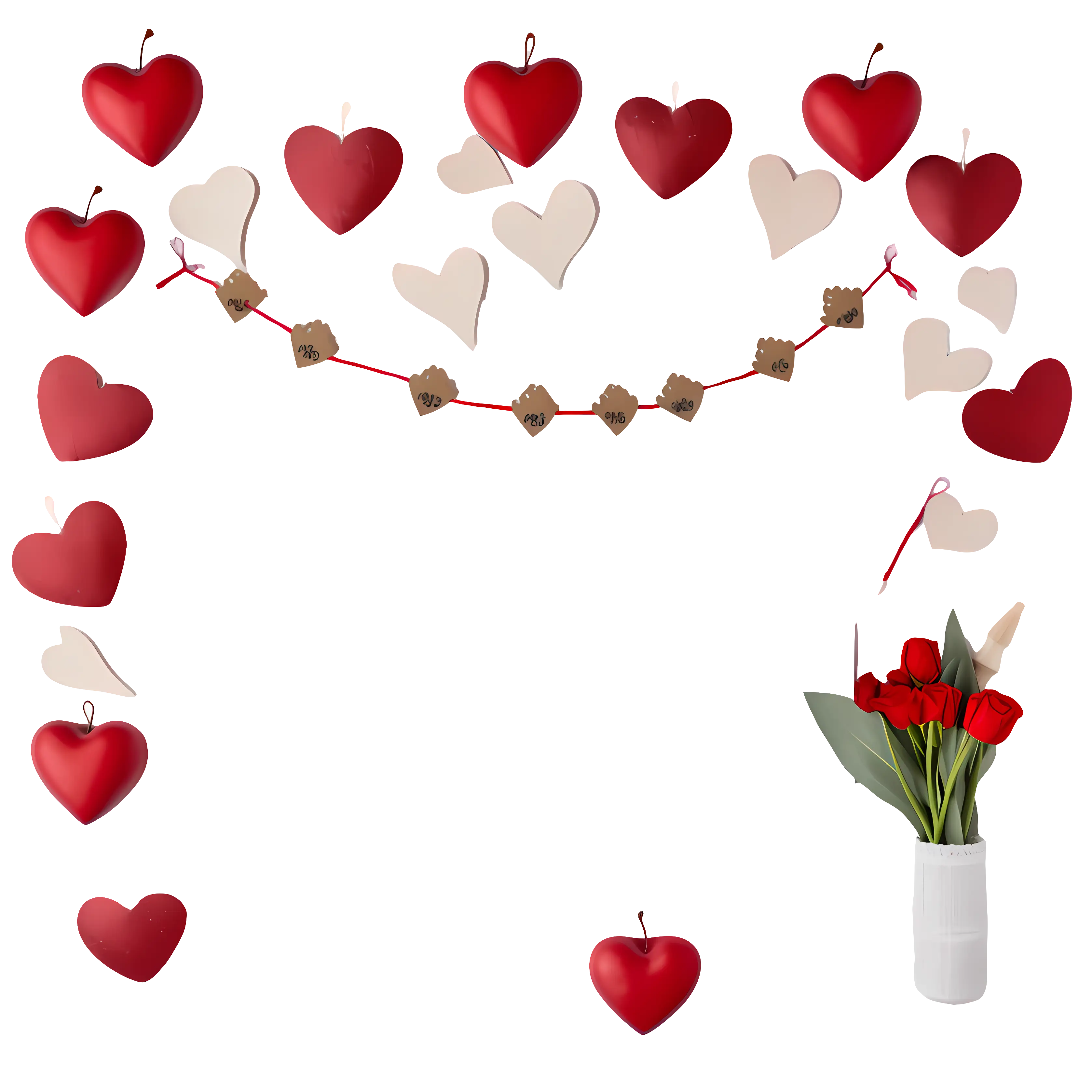 Valentine&#039;s Day Heart Garland and Flowers