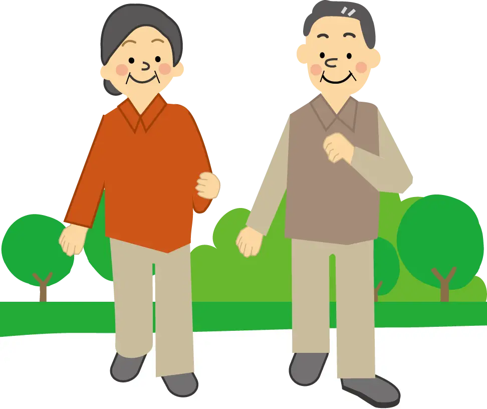 Cartoon Illustration of Elderly Couple Walking