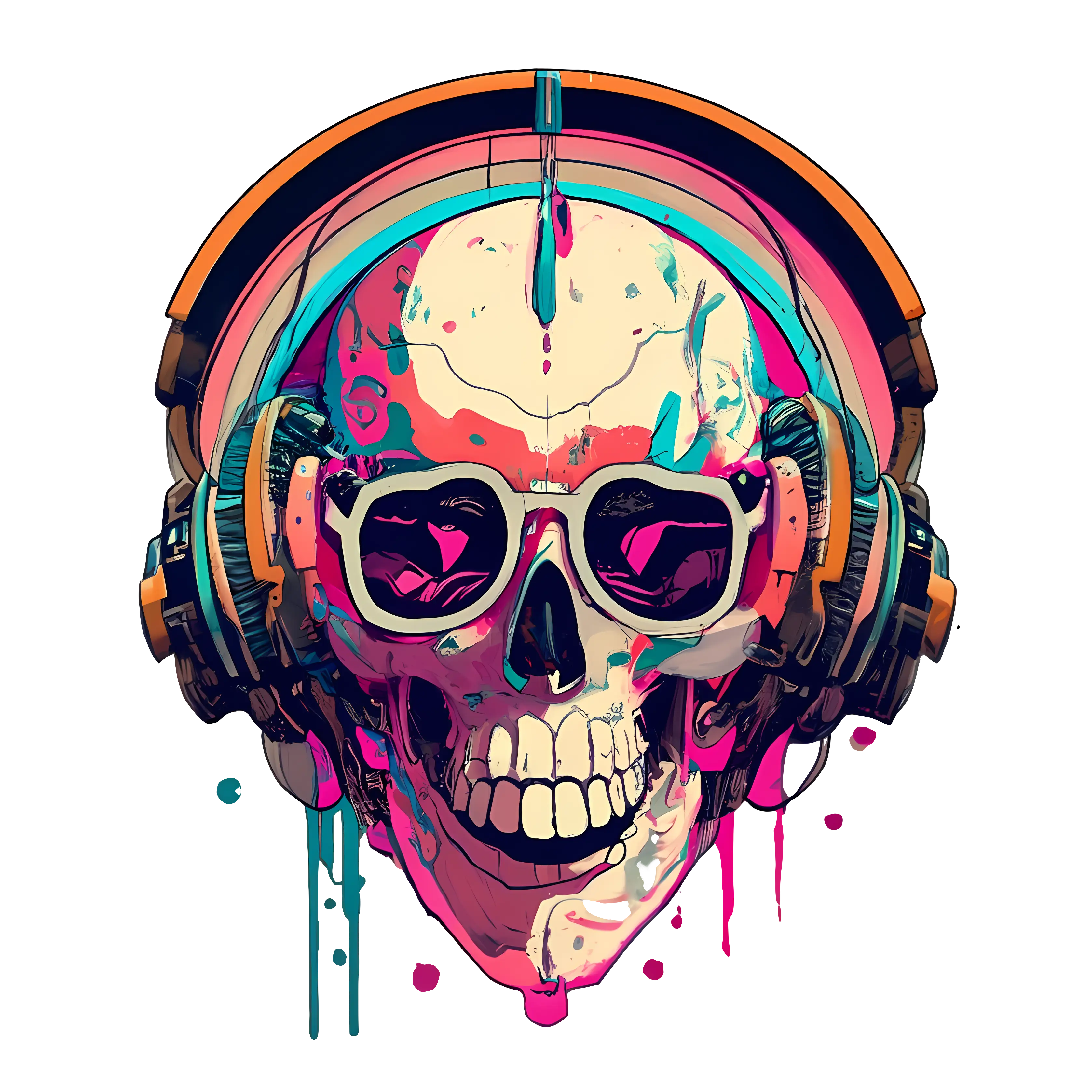 Colorful Skull with Headphones Illustration