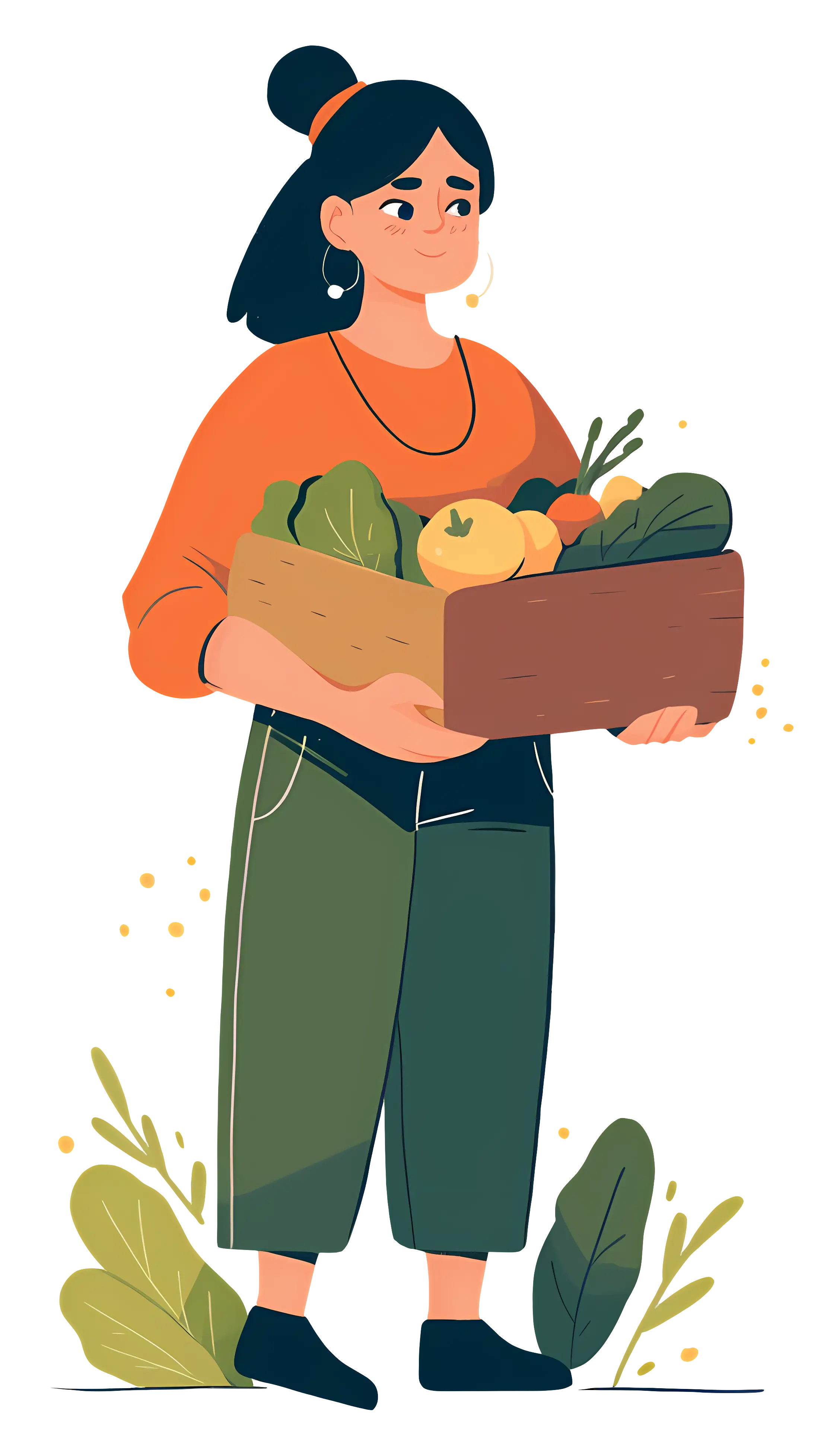 Woman Carrying Vegetables Illustration