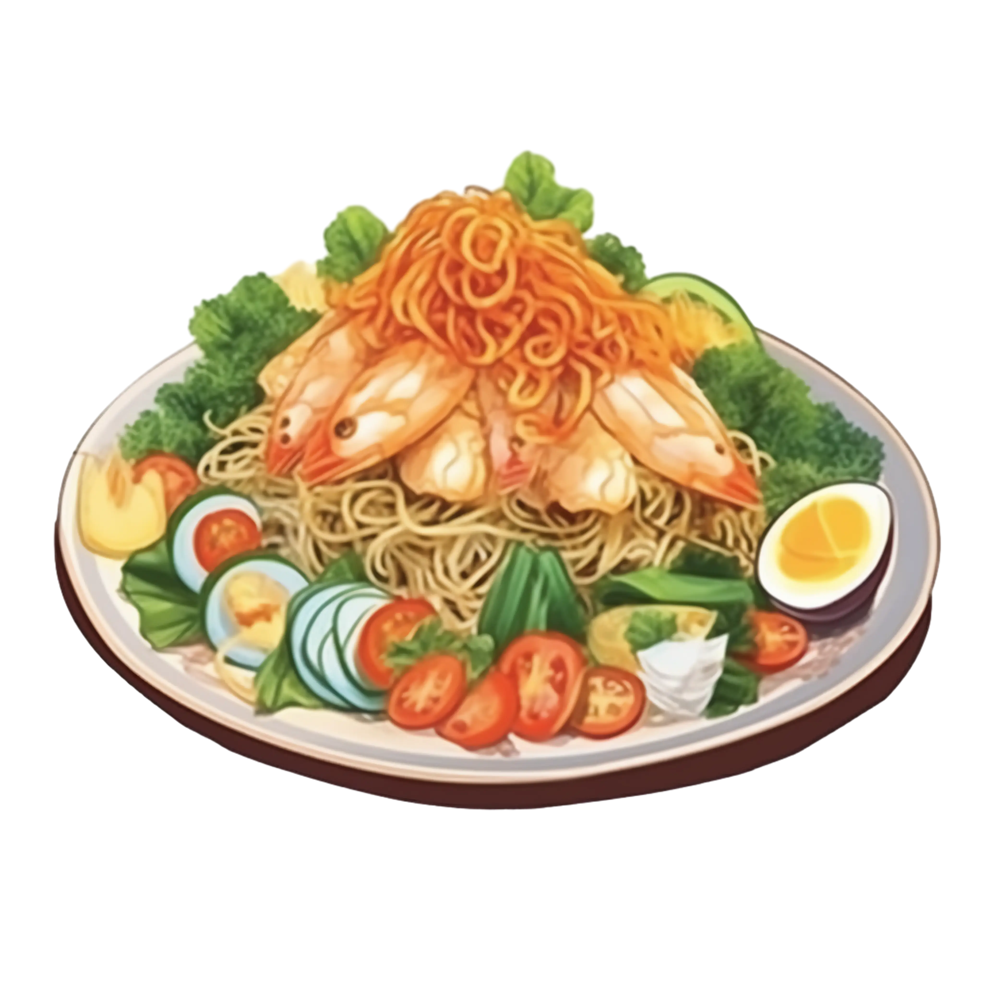Plate of Noodles with Shrimp and Vegetables