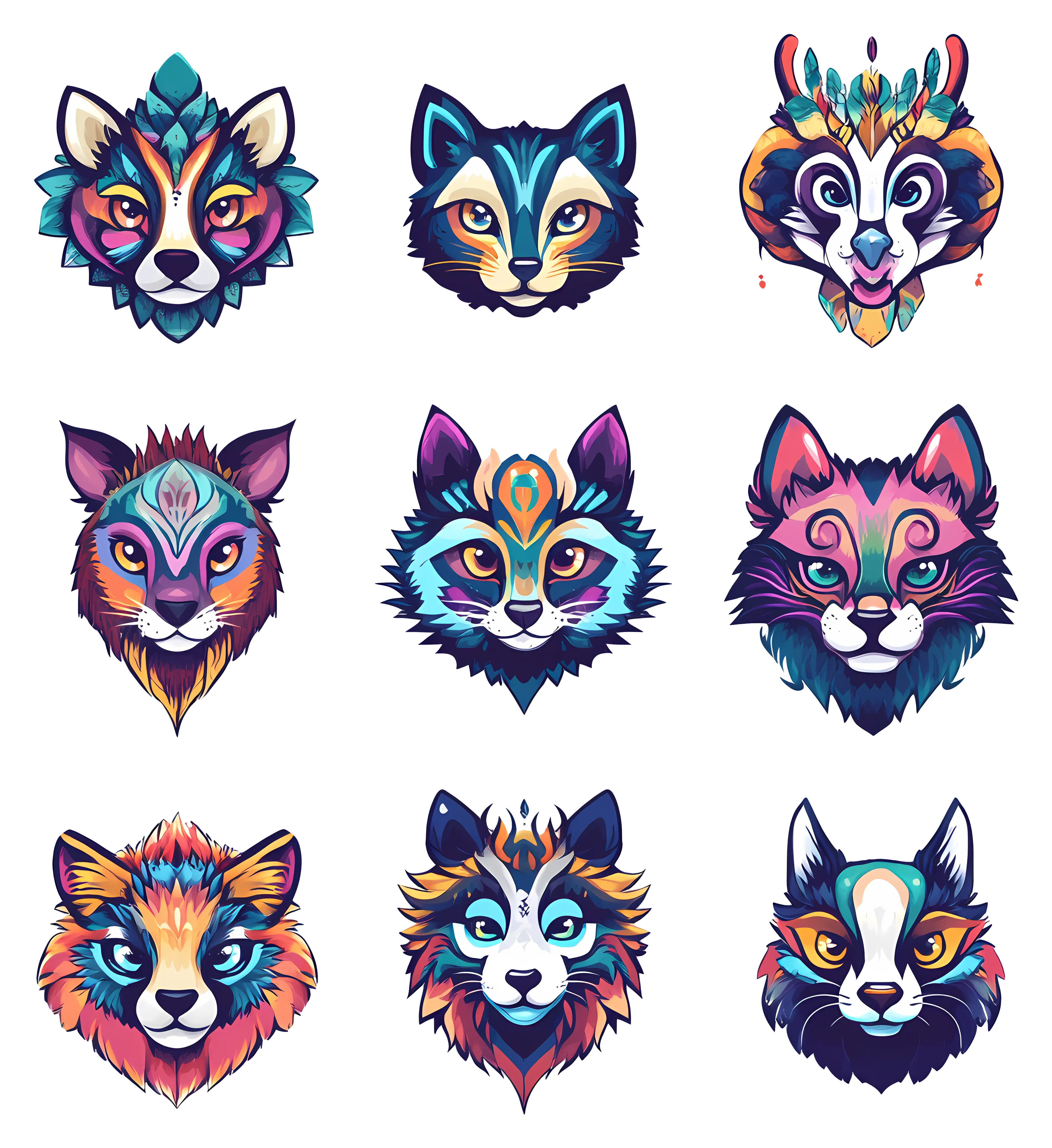 Colorful Animal Faces Collection