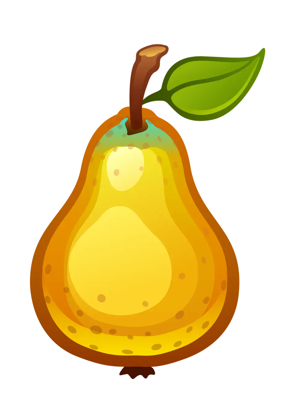 Yellow Pear Drawing with Green Leaf