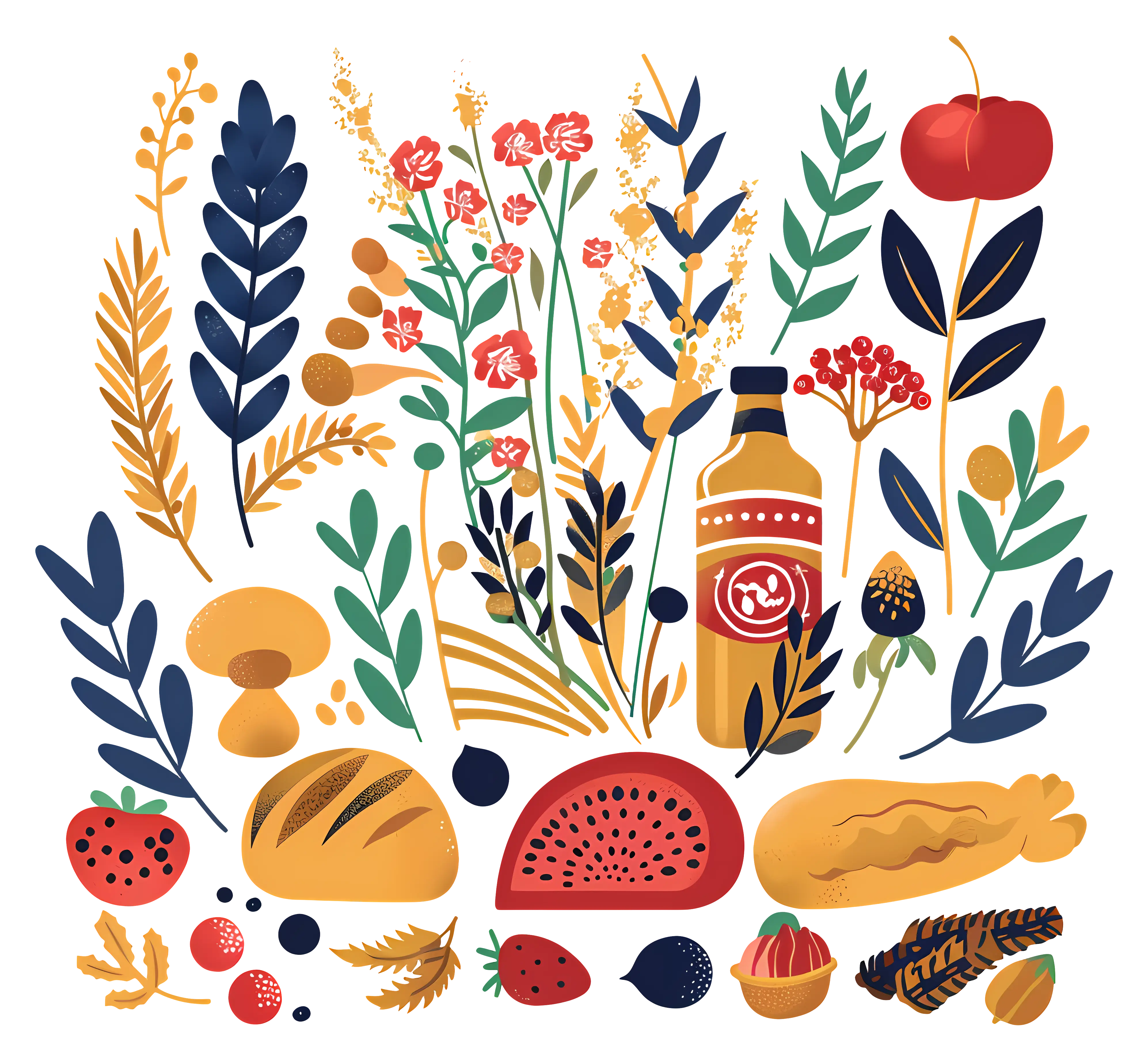 Colorful Harvest Elements Illustration