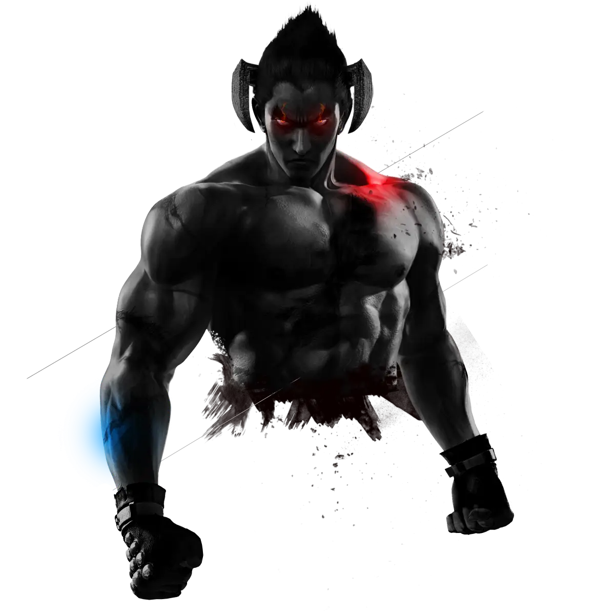 Dark Muscular Warrior with Red Eyes