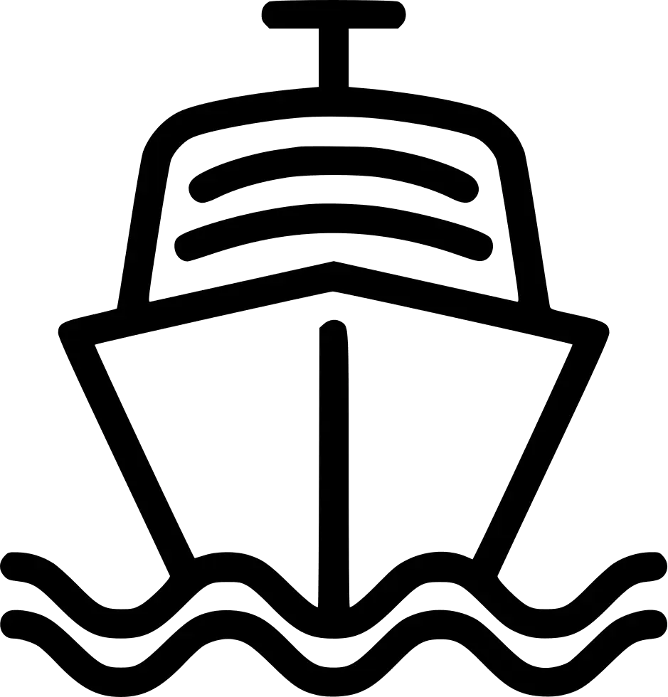Minimalist Black Ship Icon with Waves