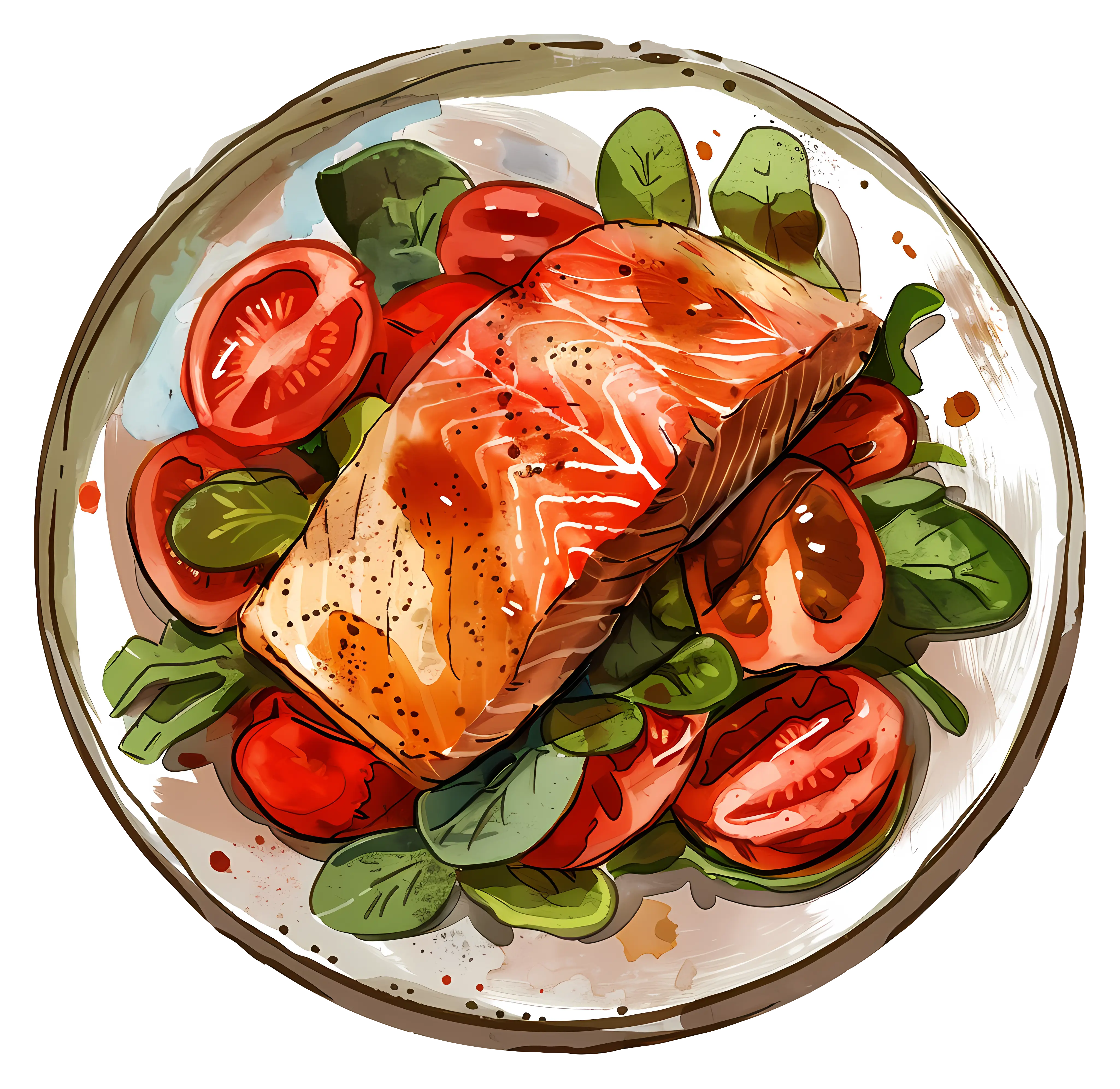 Grilled Salmon Salad Illustration