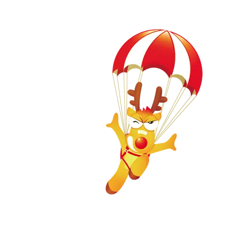 Parachuting Reindeer Cartoon Illustration
