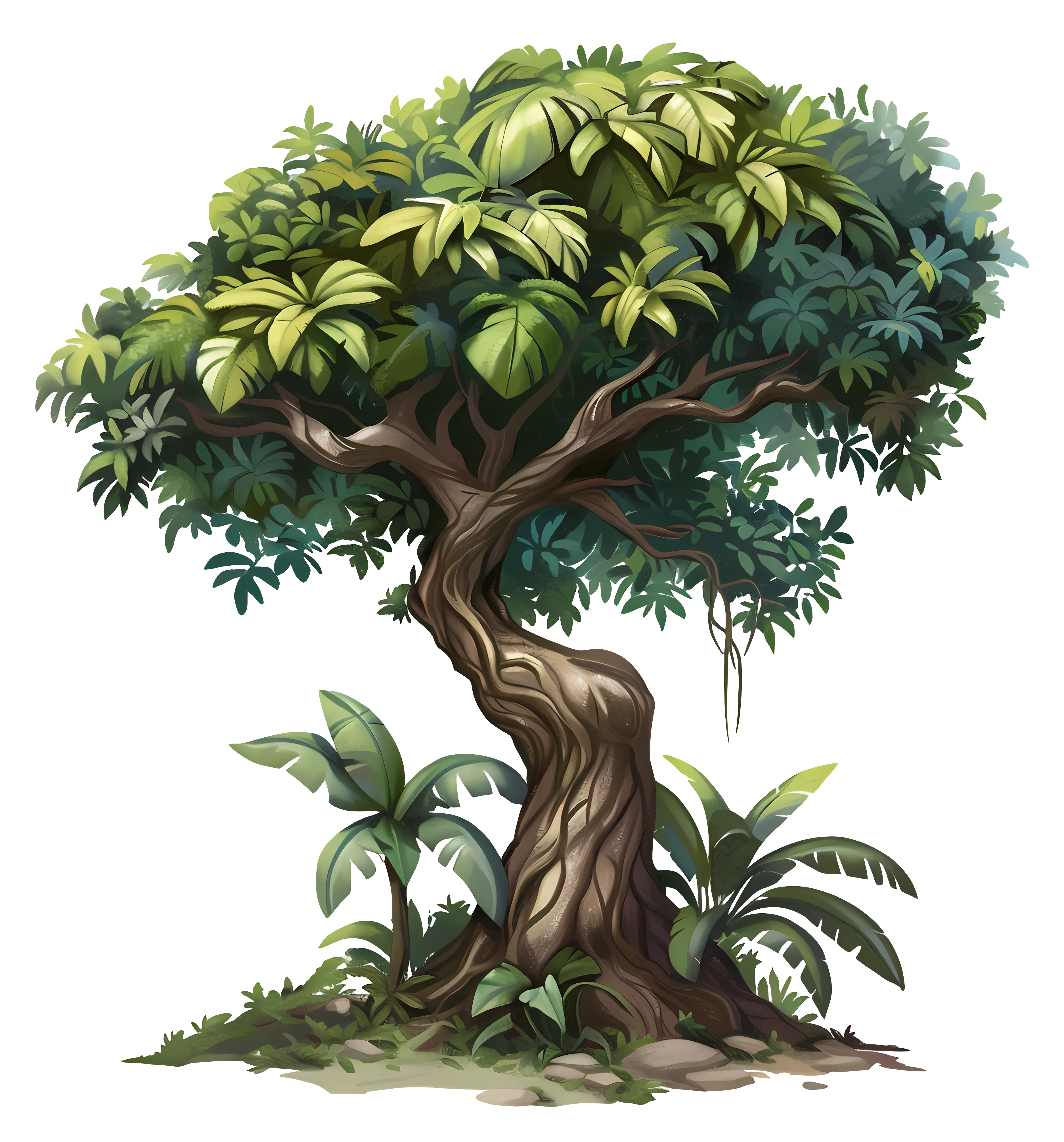 Illustrated Tree with Dense Foliage