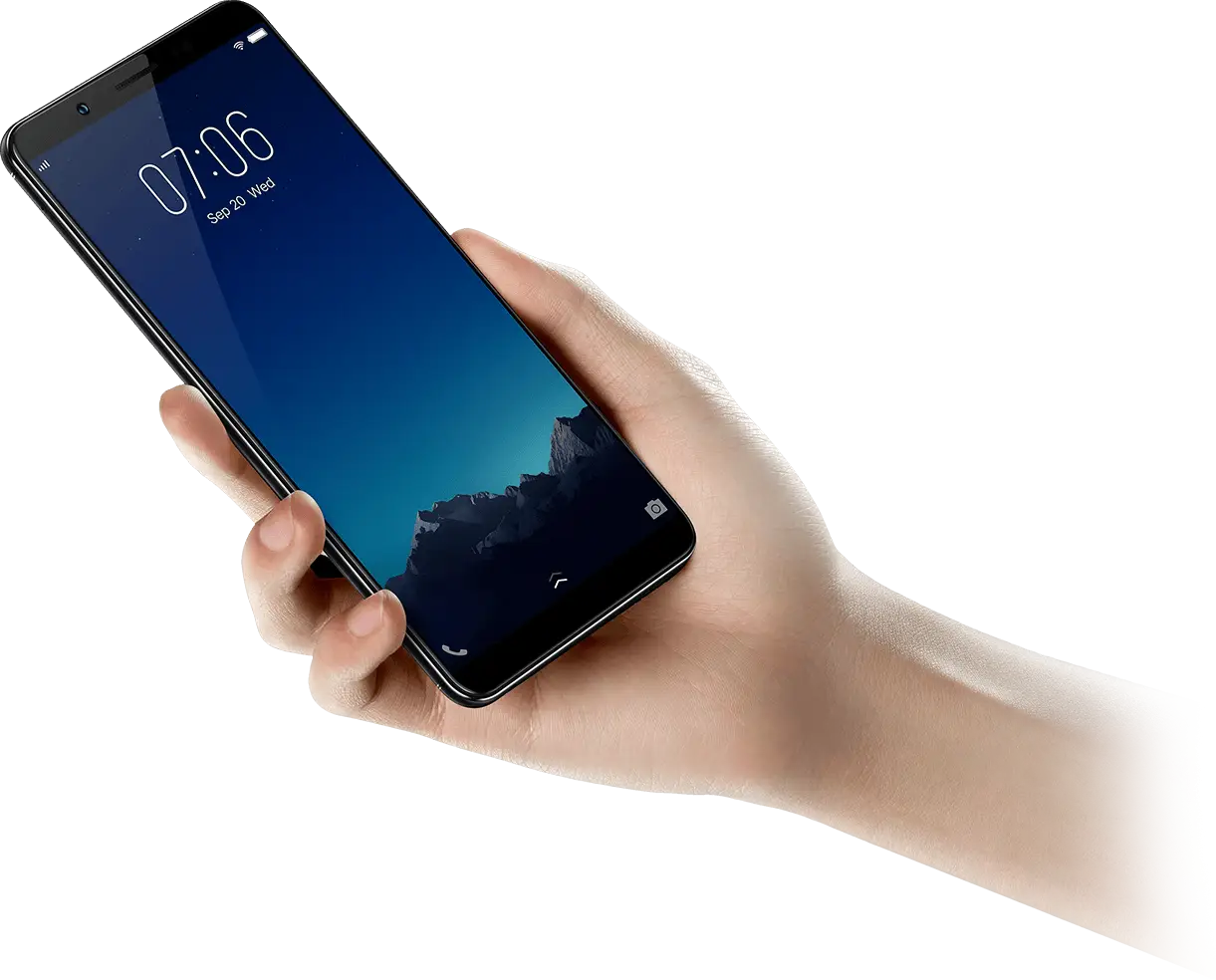 Smartphone Held in Hand with Blue Screen Display