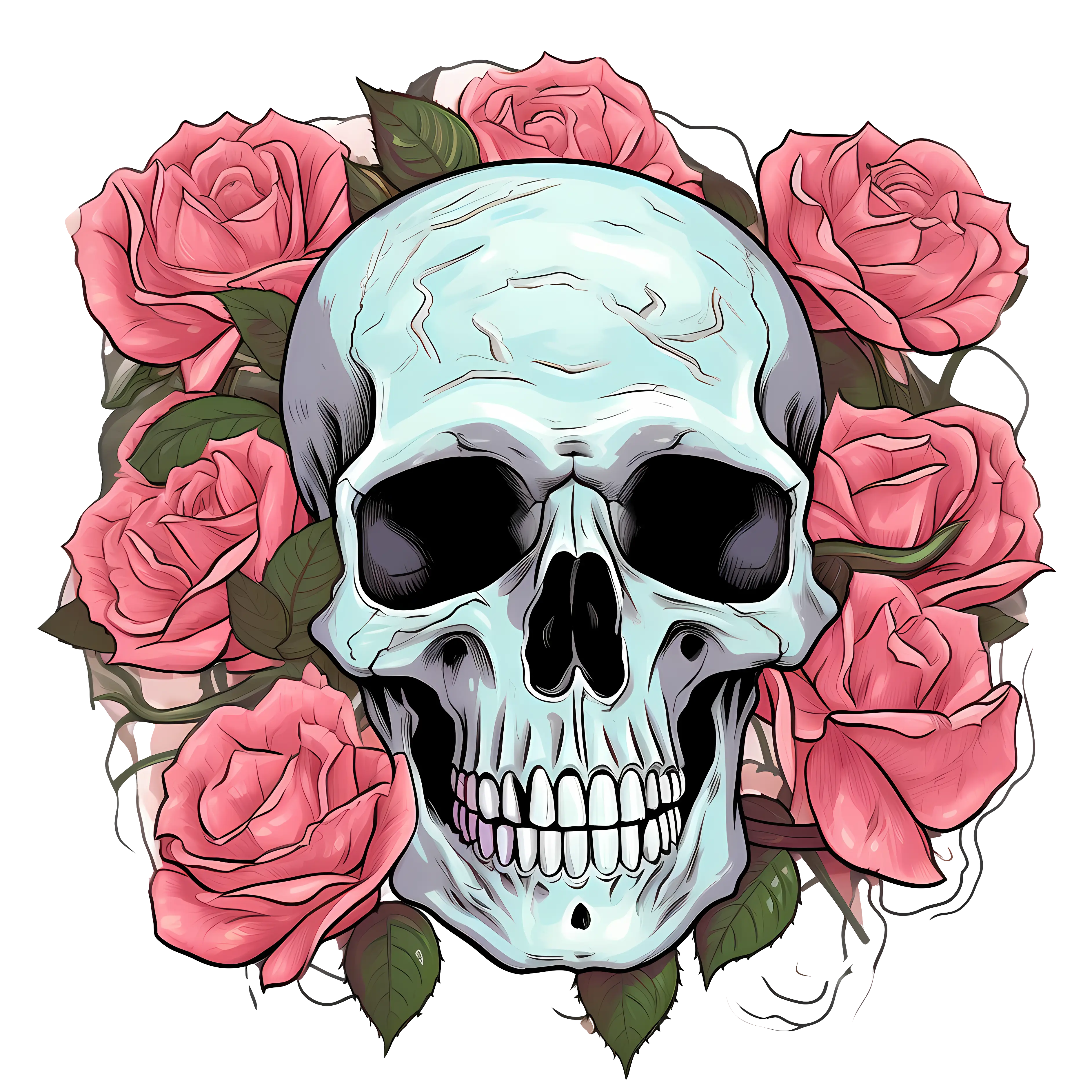 Human Skull Complemented by Roses