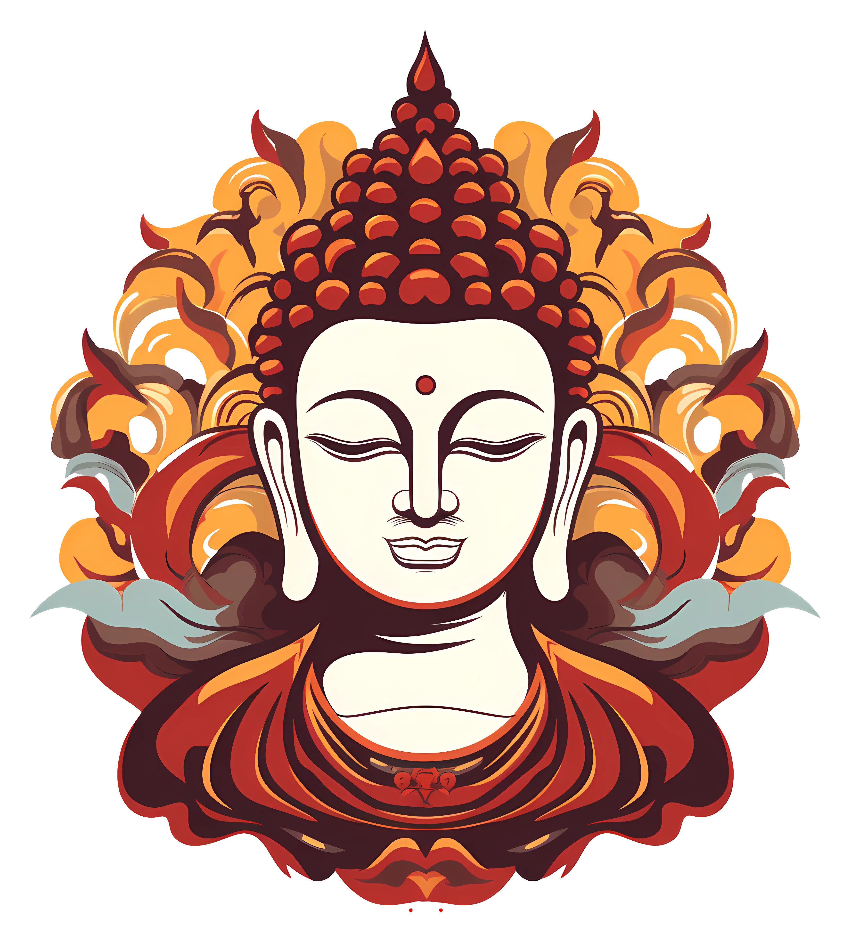 Illustrated Buddha Head with Vibrant Patterns