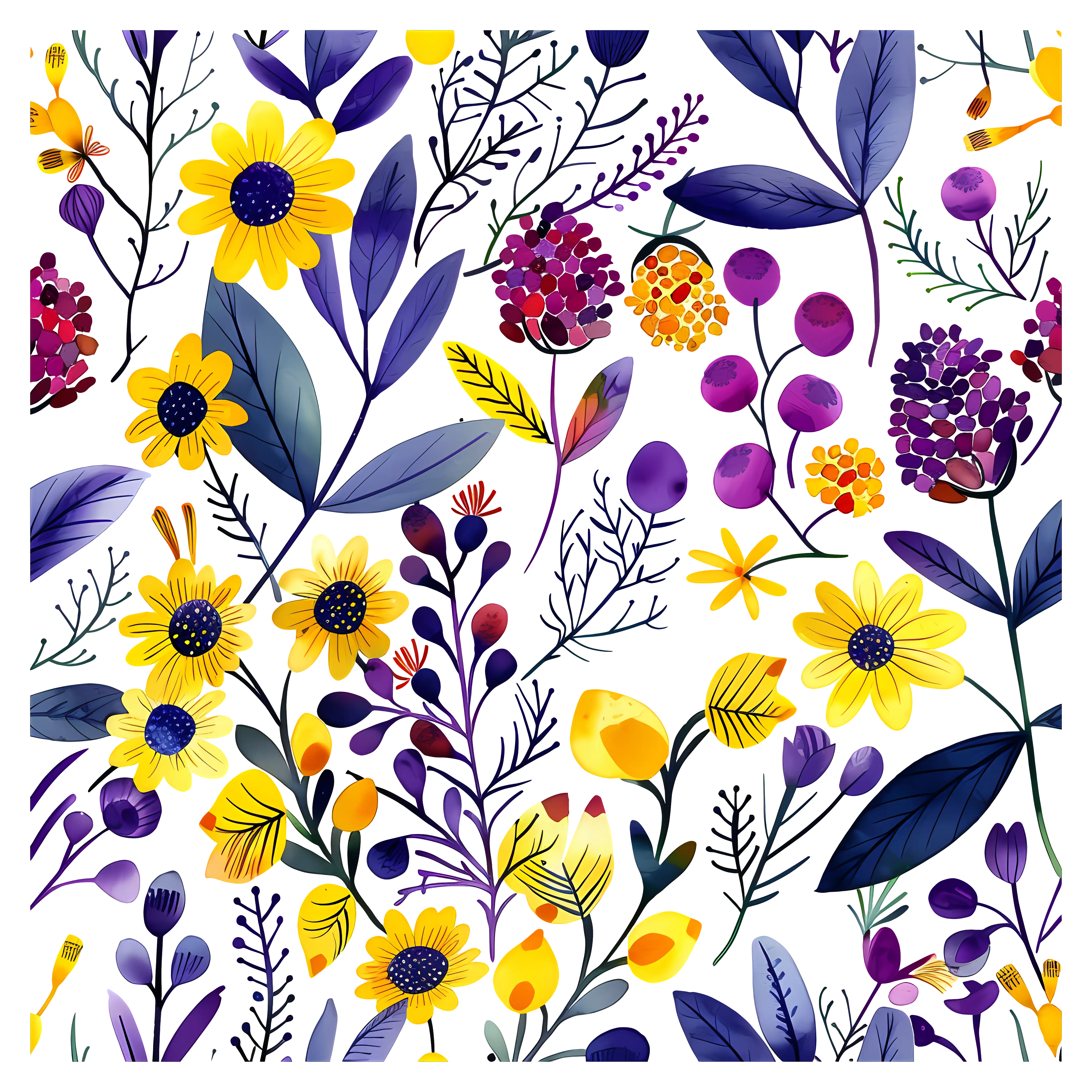 Bright Yellow and Violet Floral Pattern