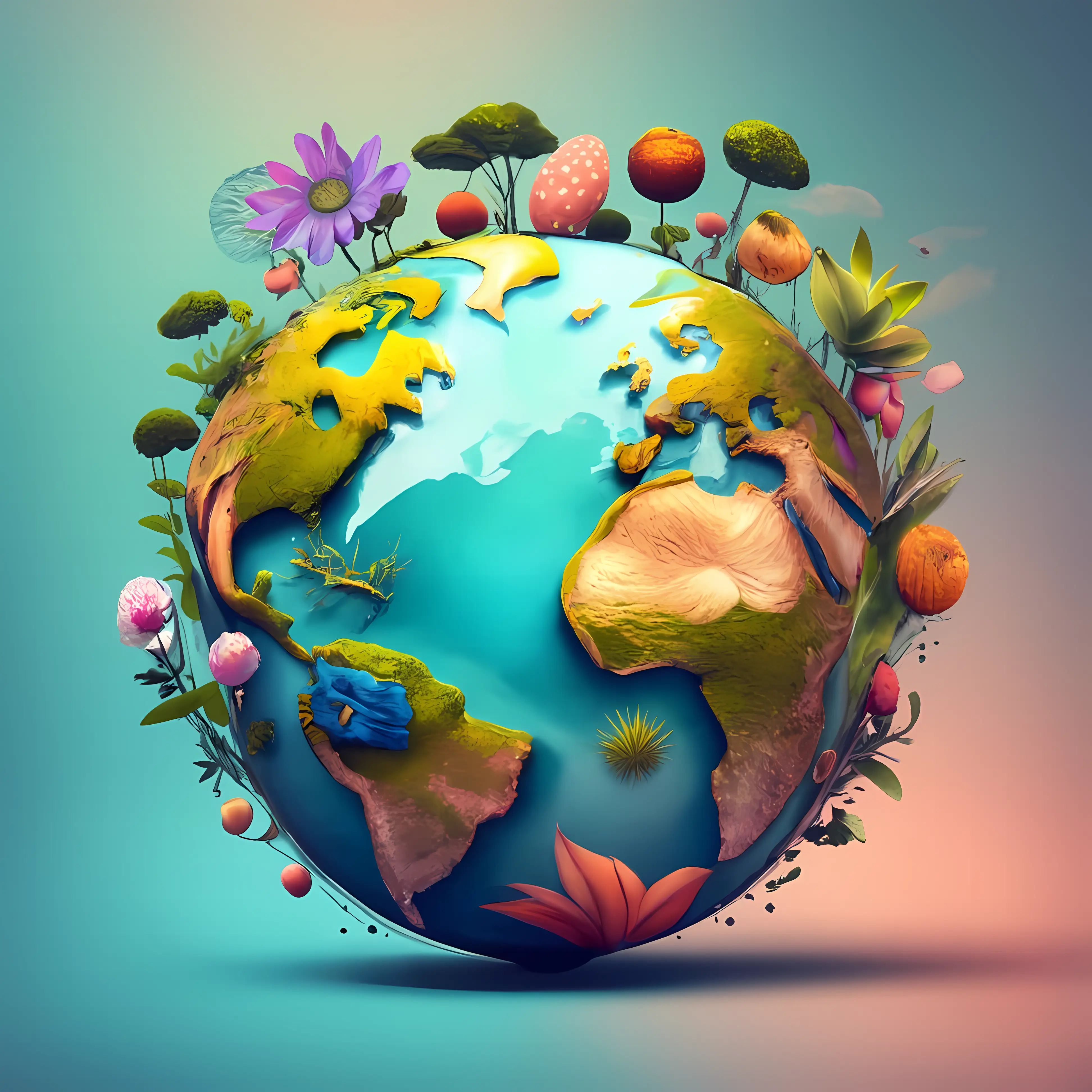 Earth Globe Decorated with Lush Flowers