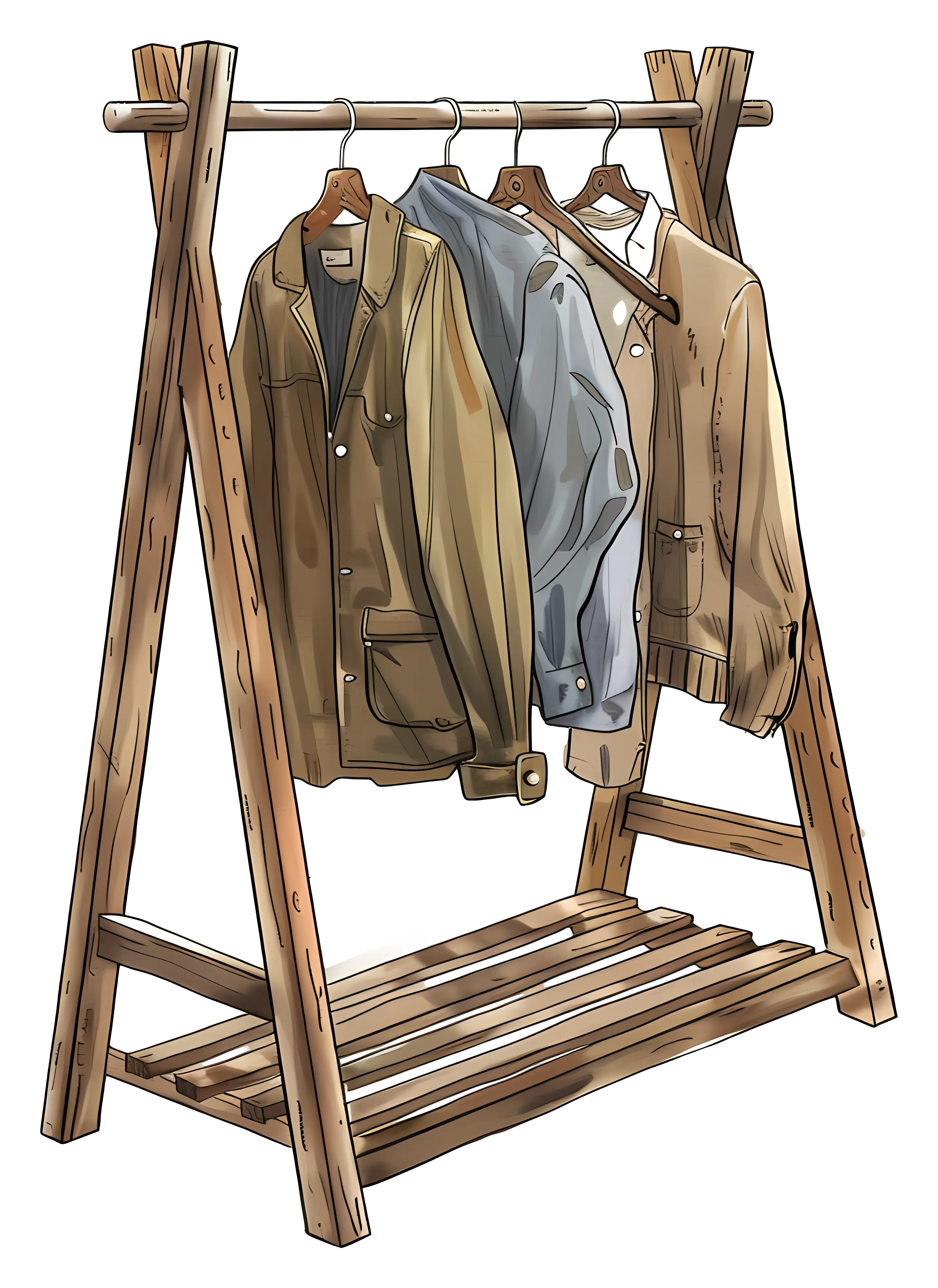 Wooden Coat Rack With Stylish Clothing