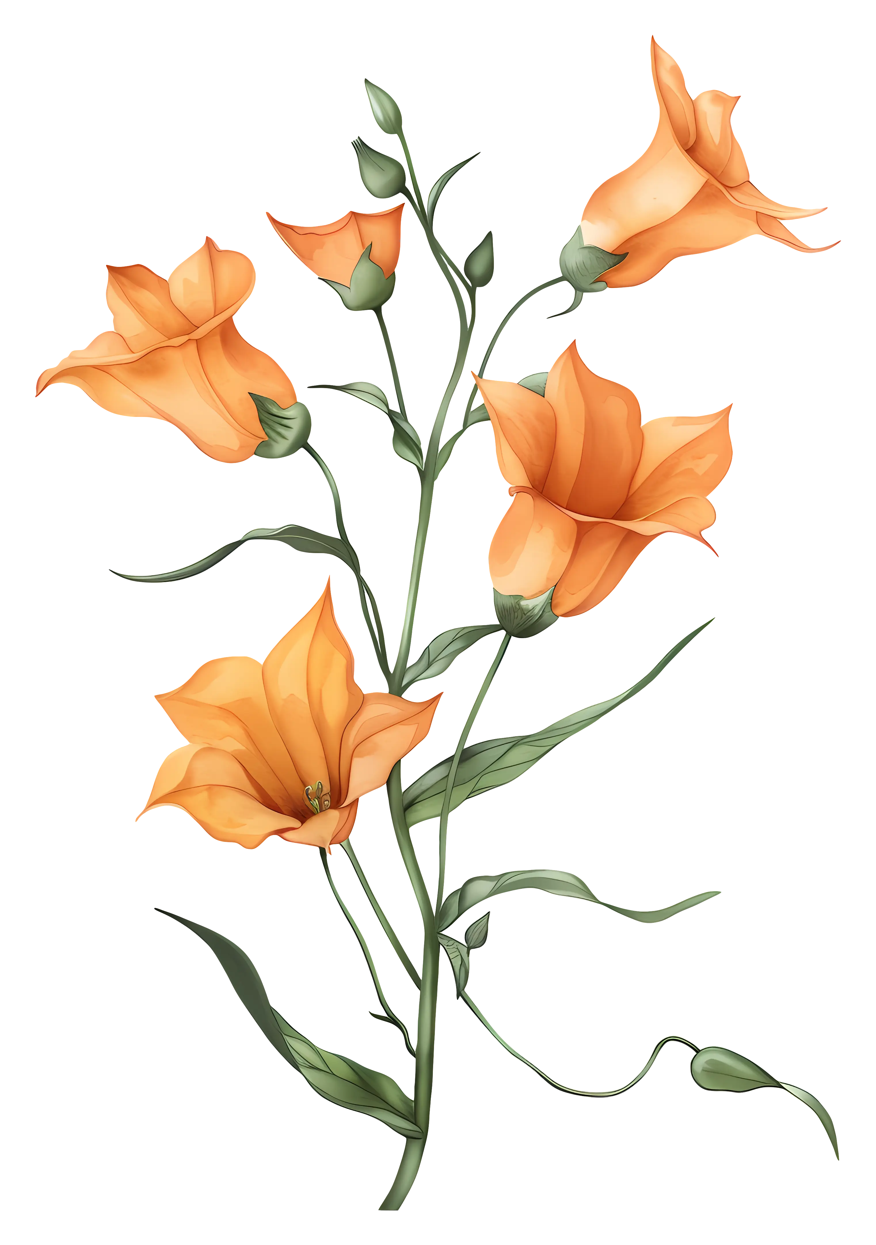 Orange Flowers Botanical Illustration