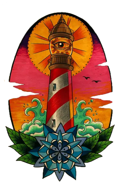 Lighthouse with Eye and Sunset Art