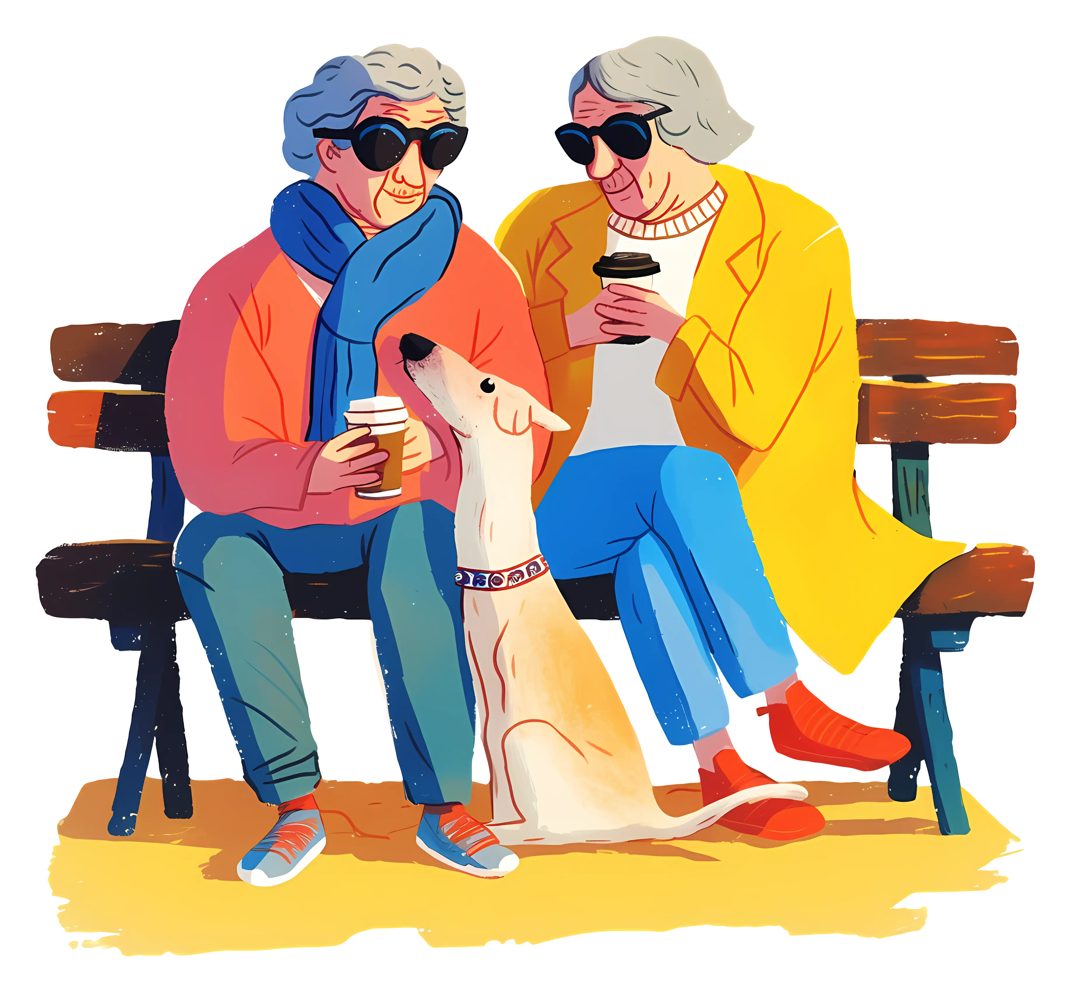 Elderly Couple Enjoying Coffee with Dog