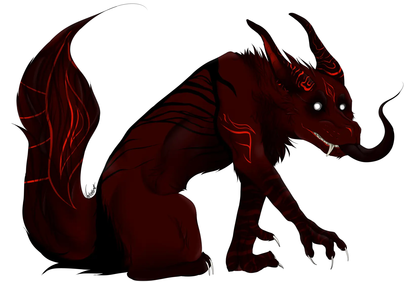 Red Horned Fantasy Creature in Mystical Style