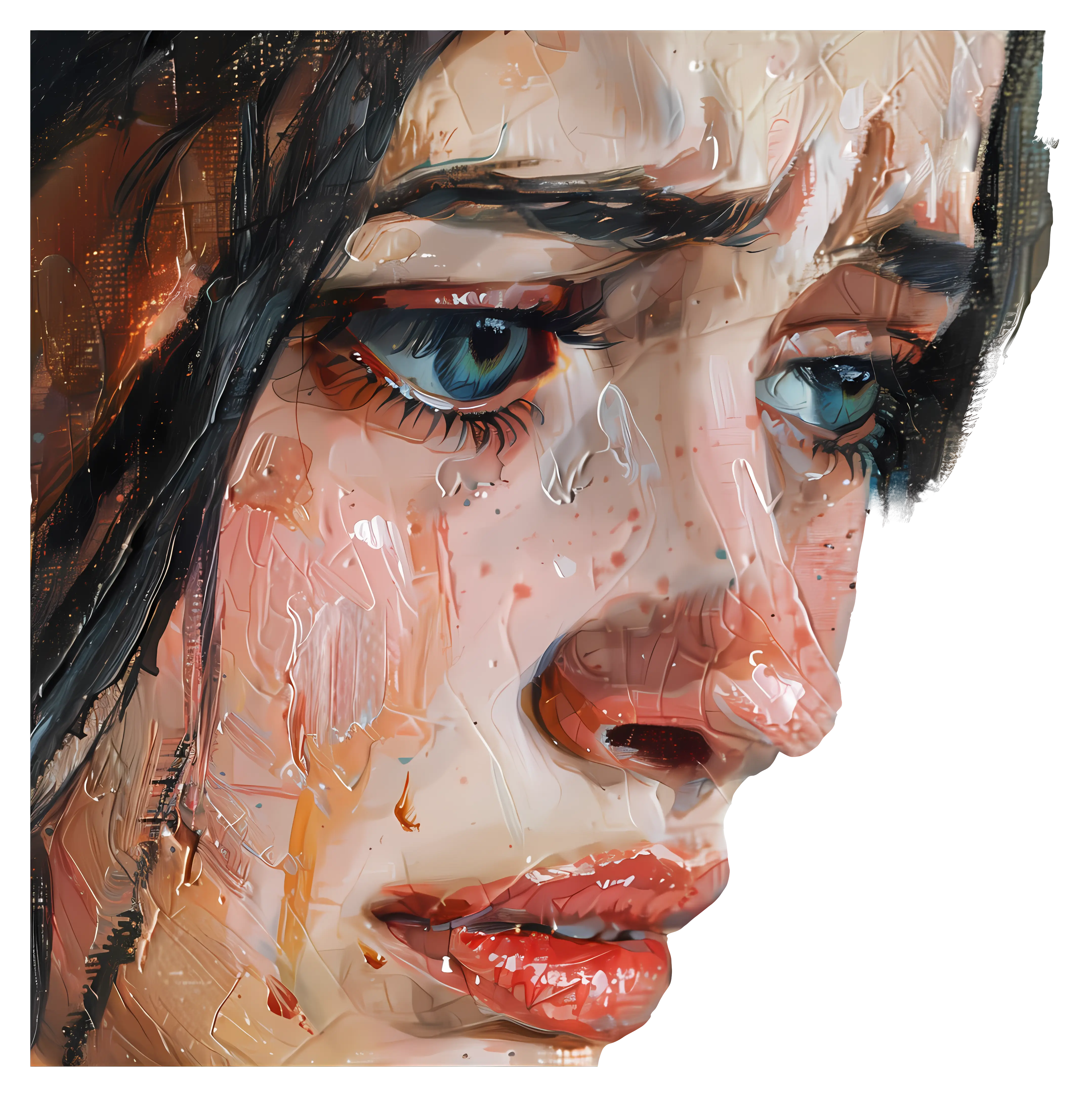Emotional Painting of Crying Woman