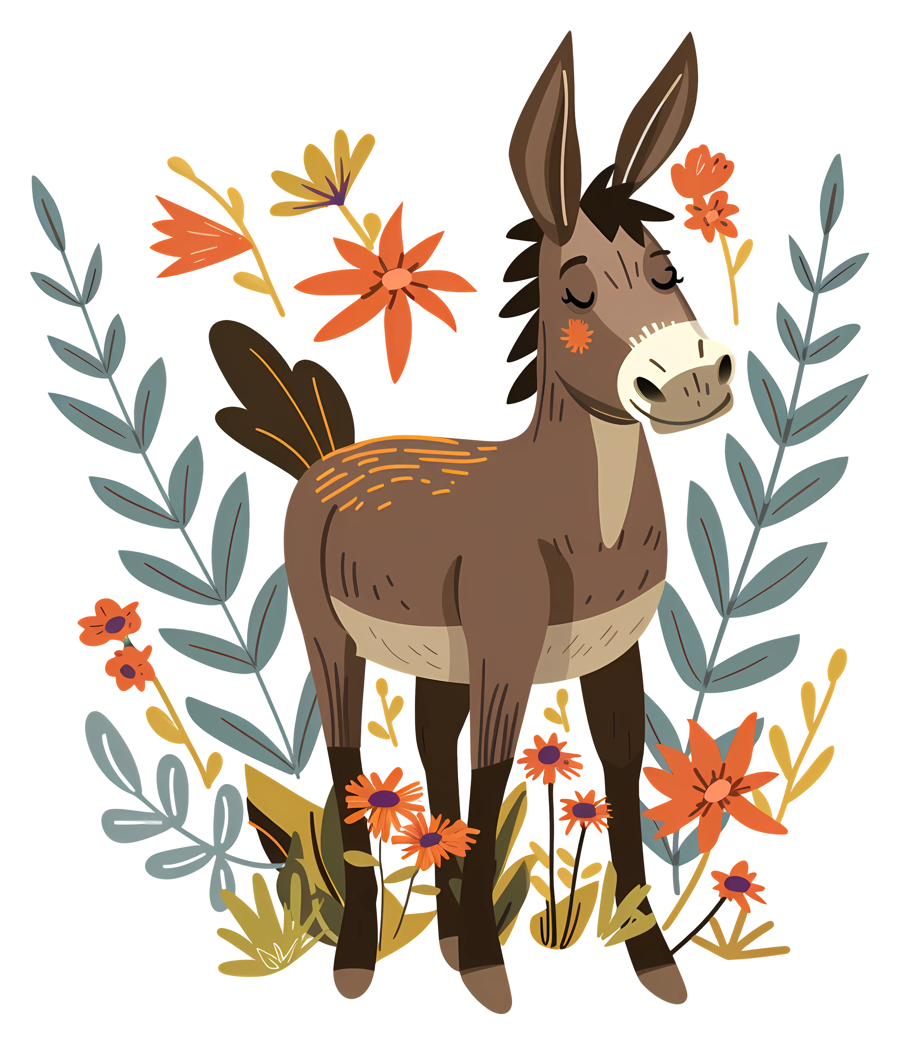 Cute Donkey with Flowers Illustration