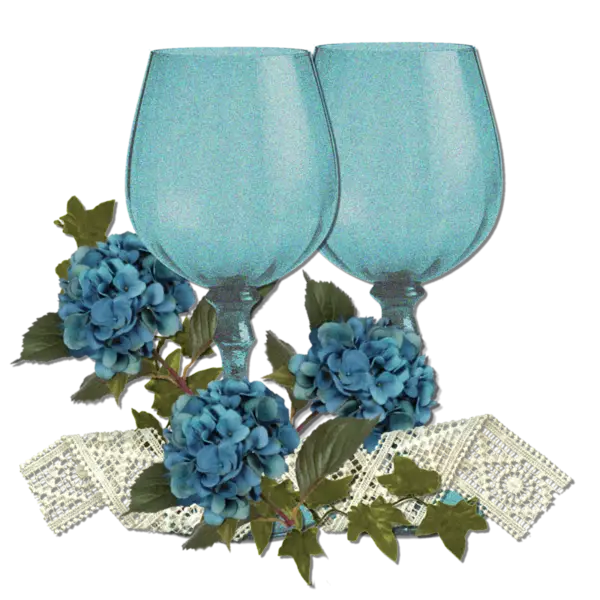 Decorative Blue Wine Glasses with Flowers