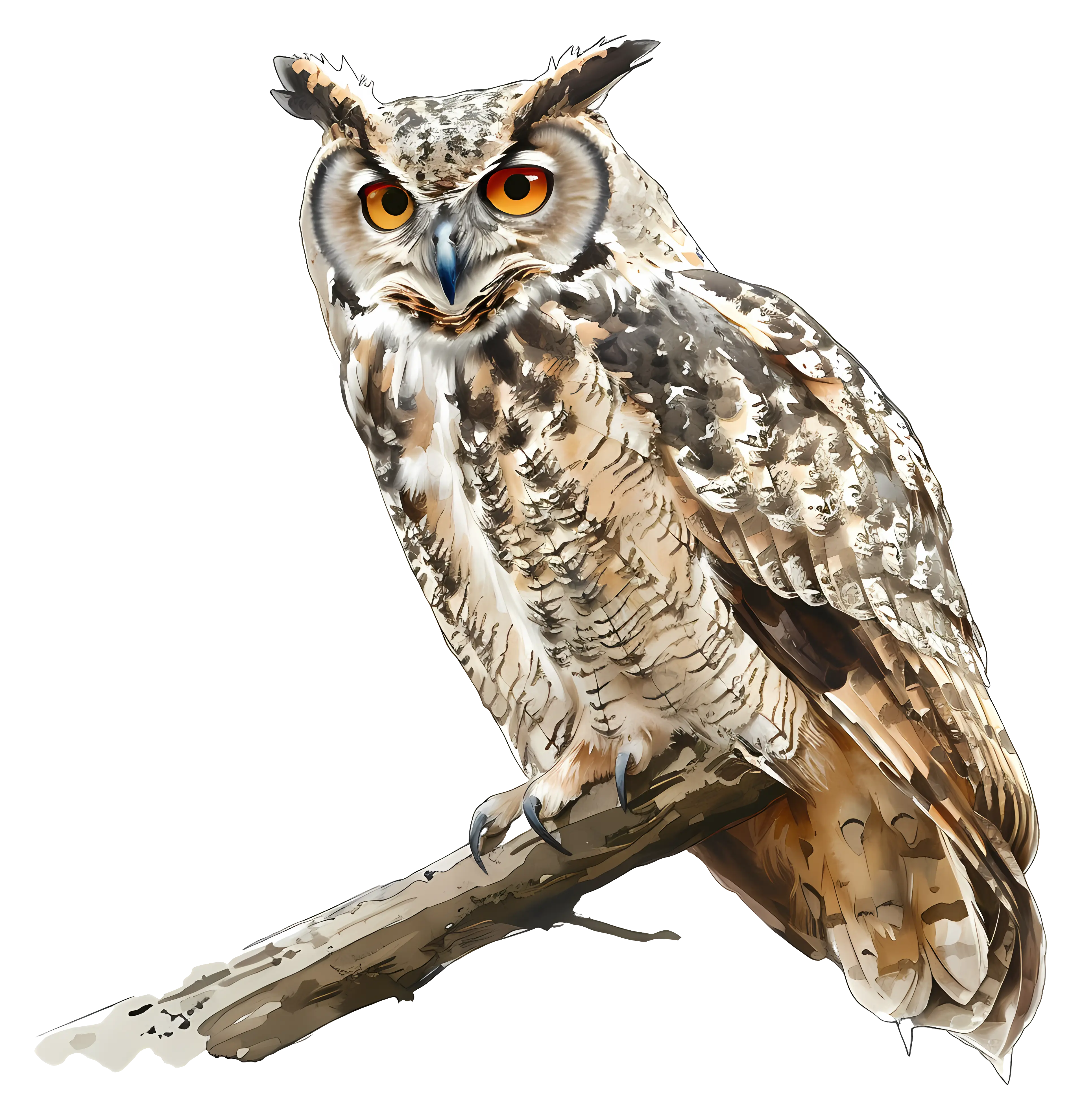Realistic Owl Perched on a Branch