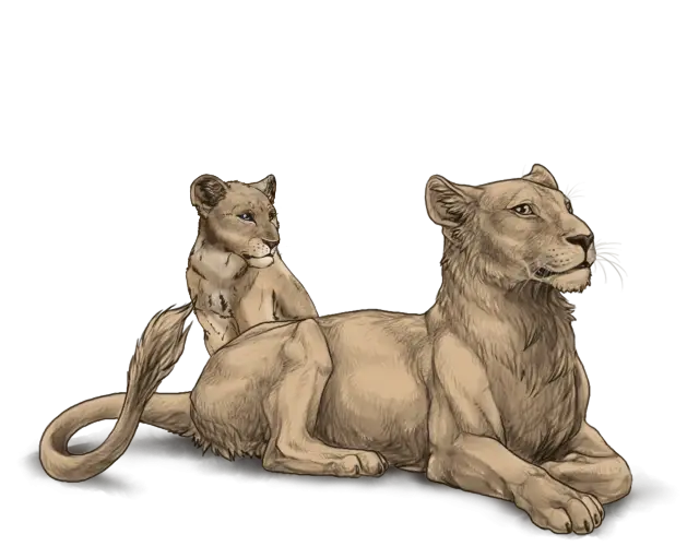 Lioness with Cub Illustration in Wildlife Art Style