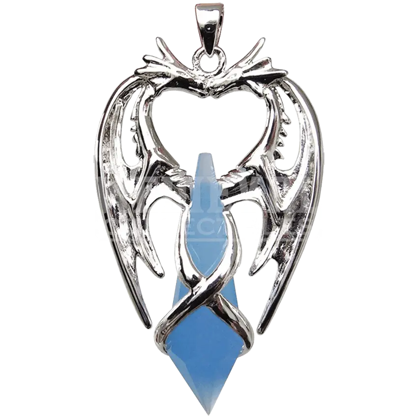 Silver Dragon with Blue Crystal Pendant