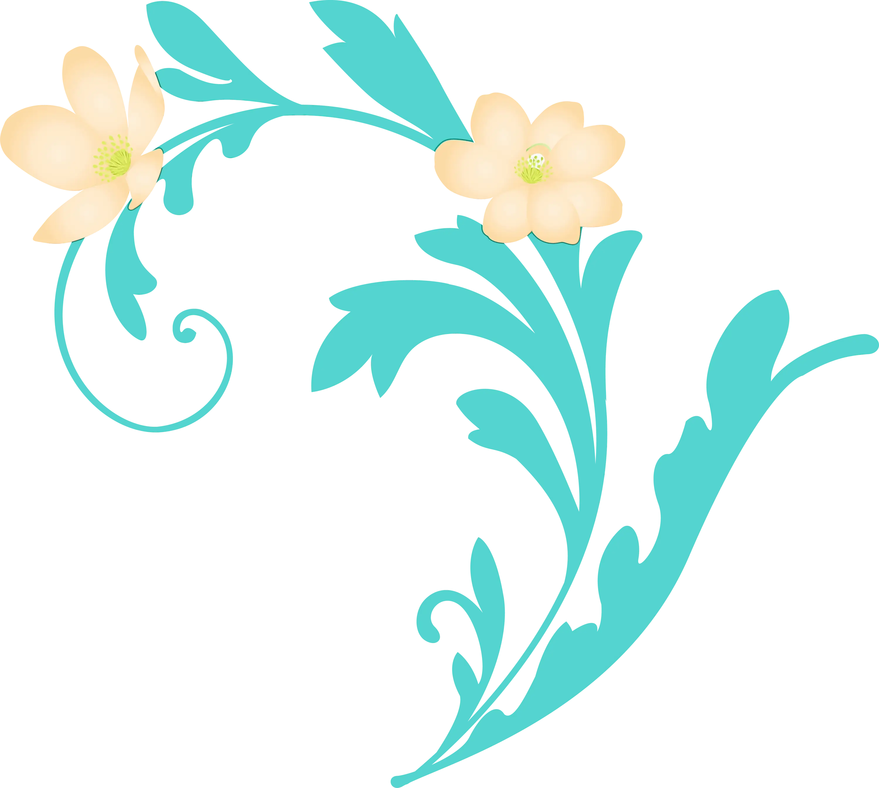 Curved Floral Motif with Yellow Flowers