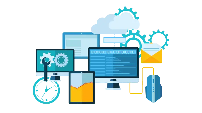 Technology Illustration with Digital Devices and Gears