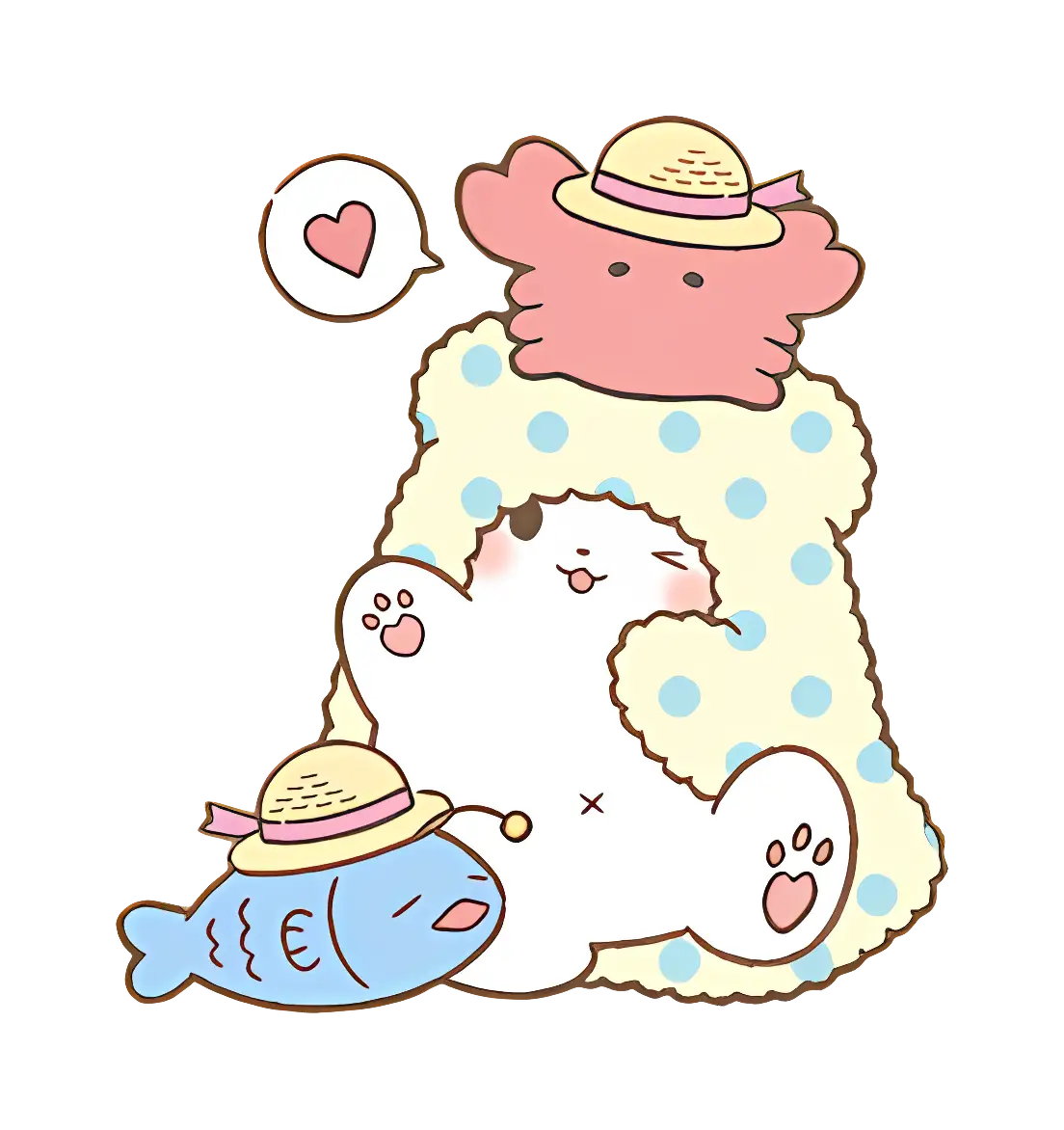 Cute Character with Heart and Fish