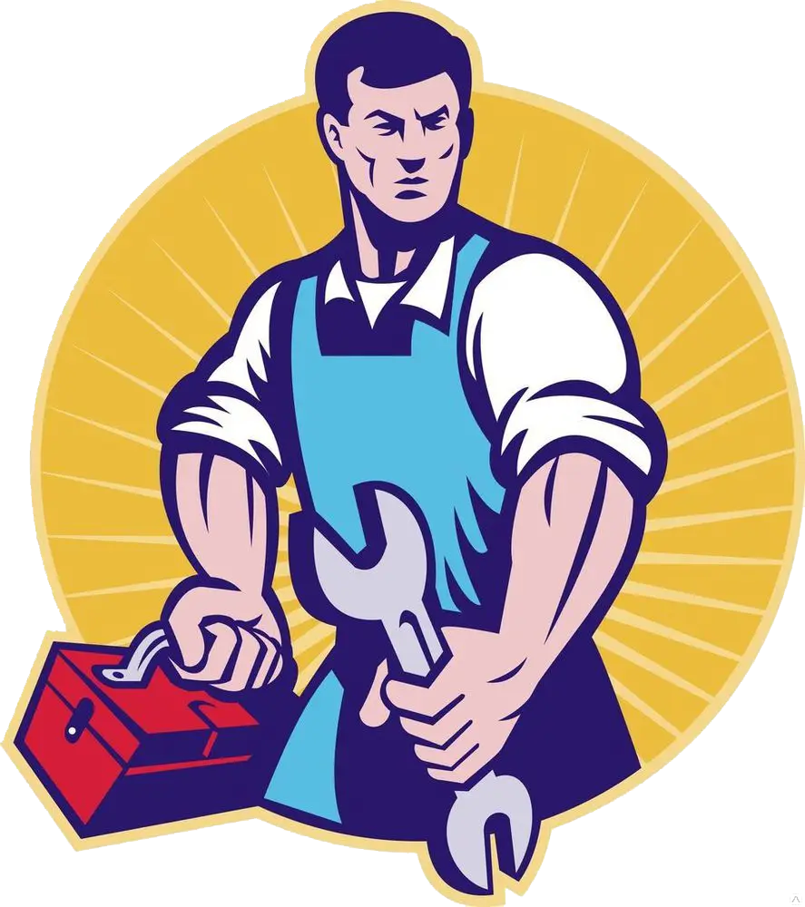 Illustration of Mechanic with Wrench and Toolbox