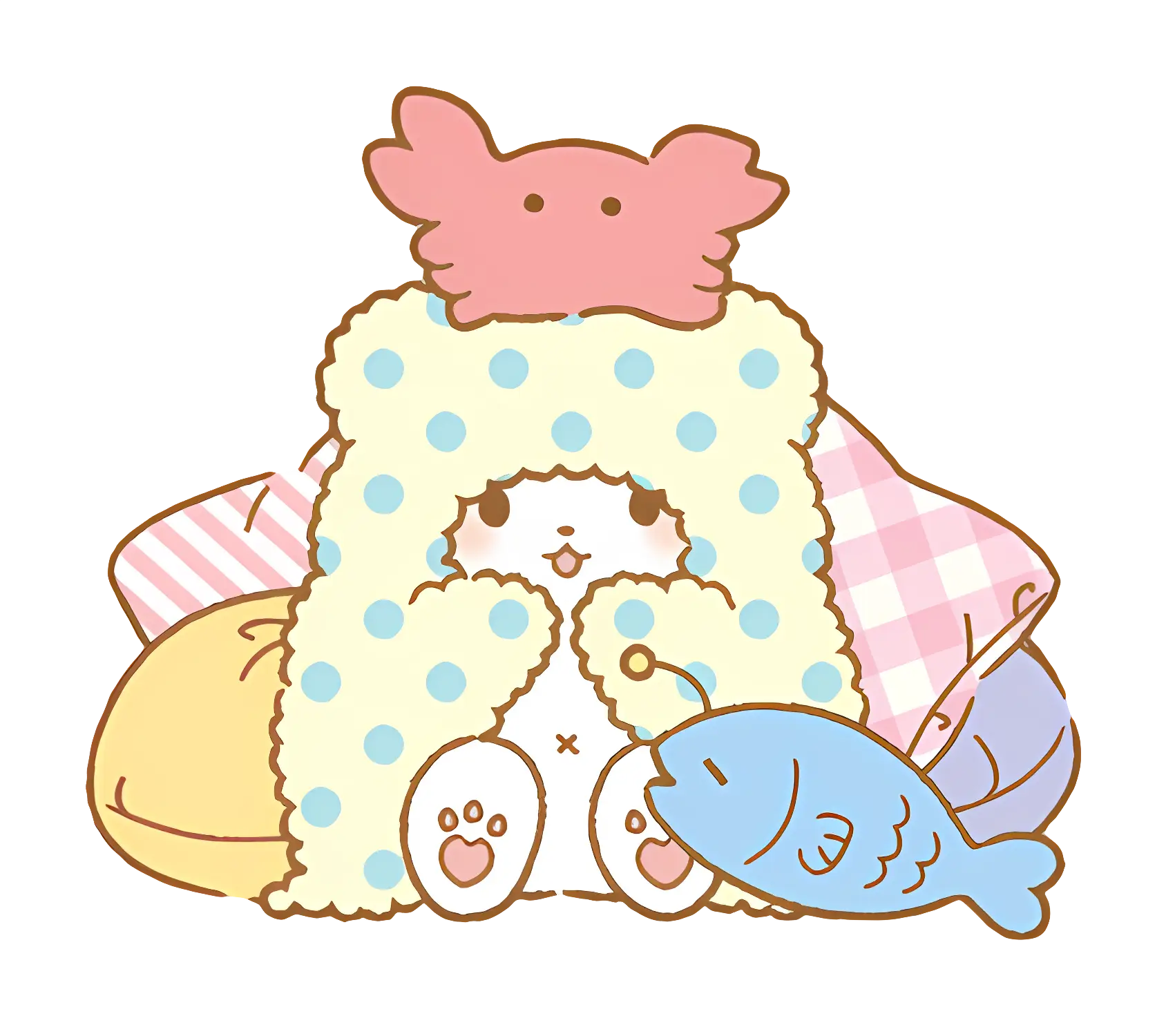 Cute Character with Fish and Crab