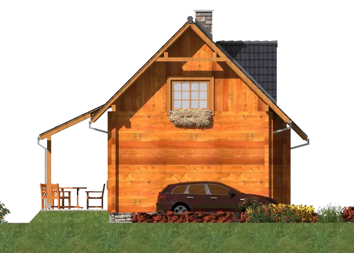 Wooden Countryside House with Car