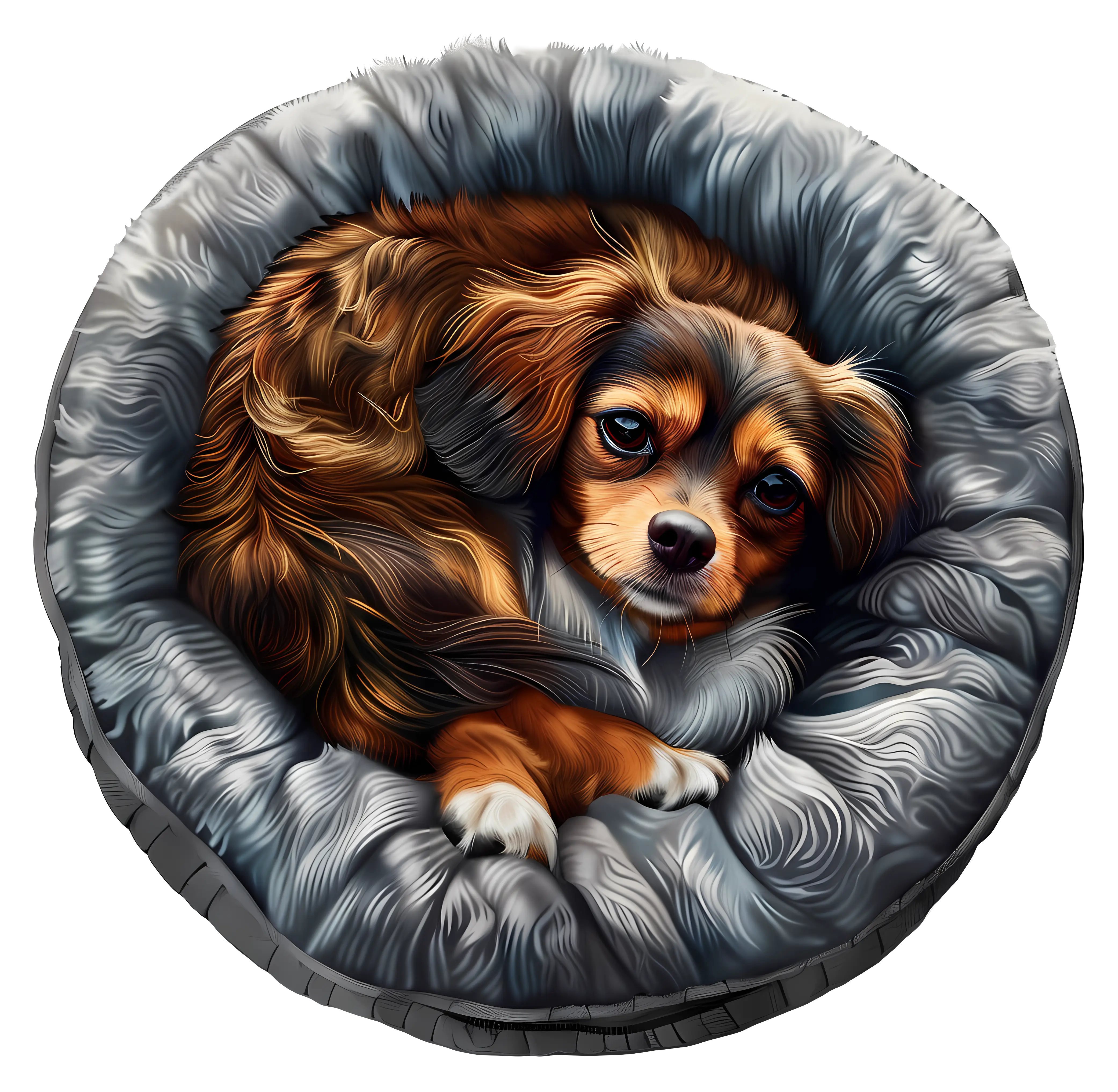 Small cute dog in a cozy bed