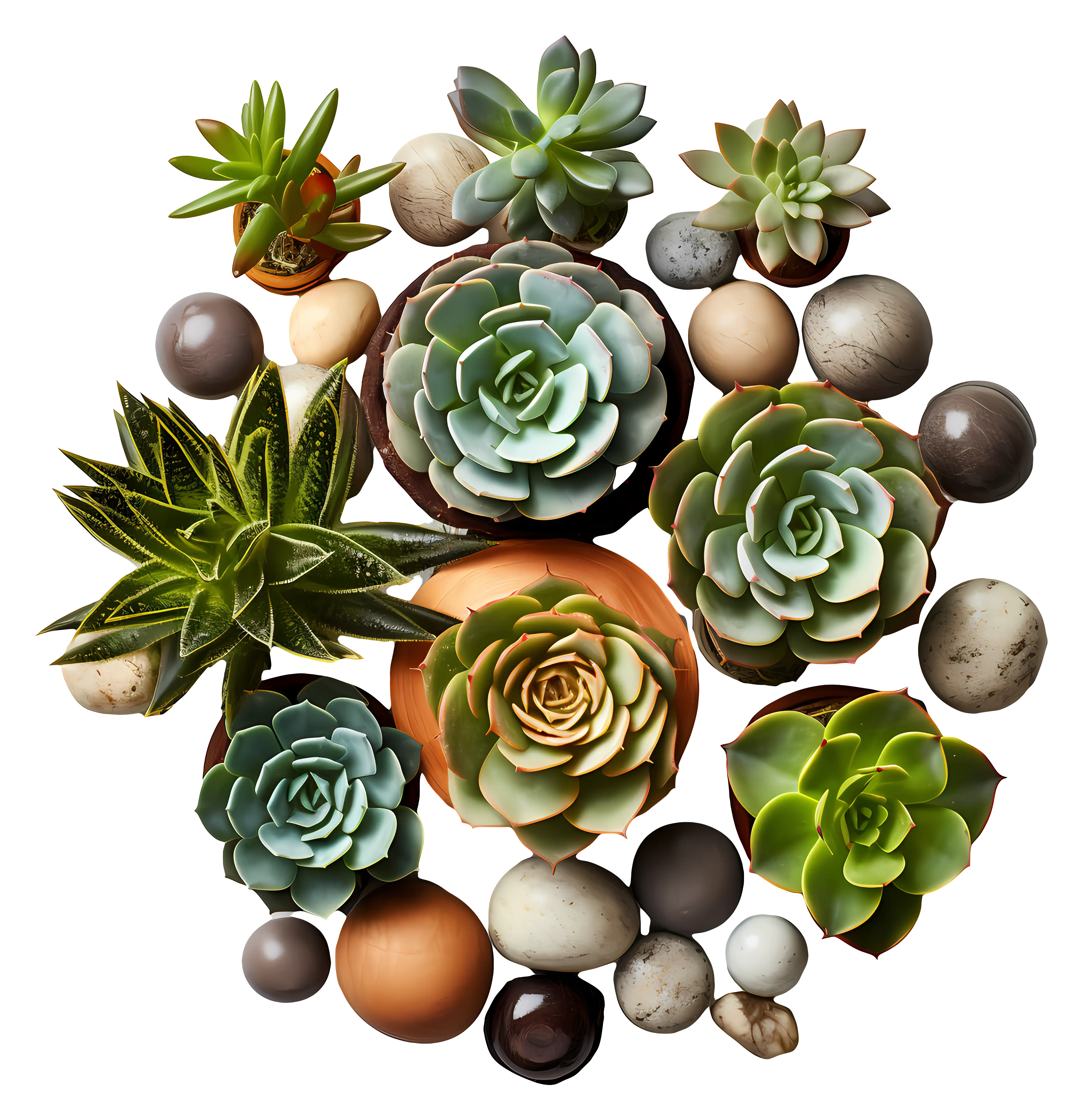 Arrangement of Succulents and Decorative Stones