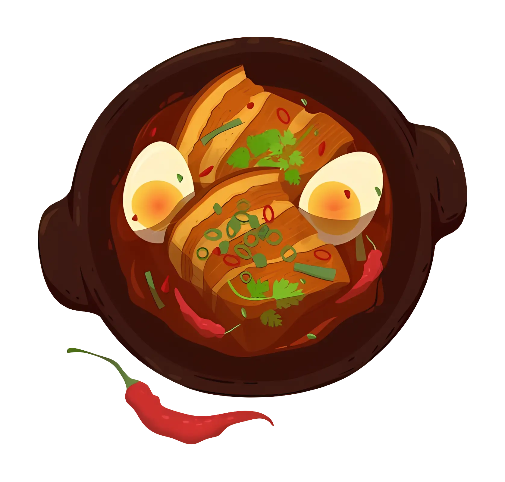 Spicy Meal with Boiled Eggs and Chili Illustration