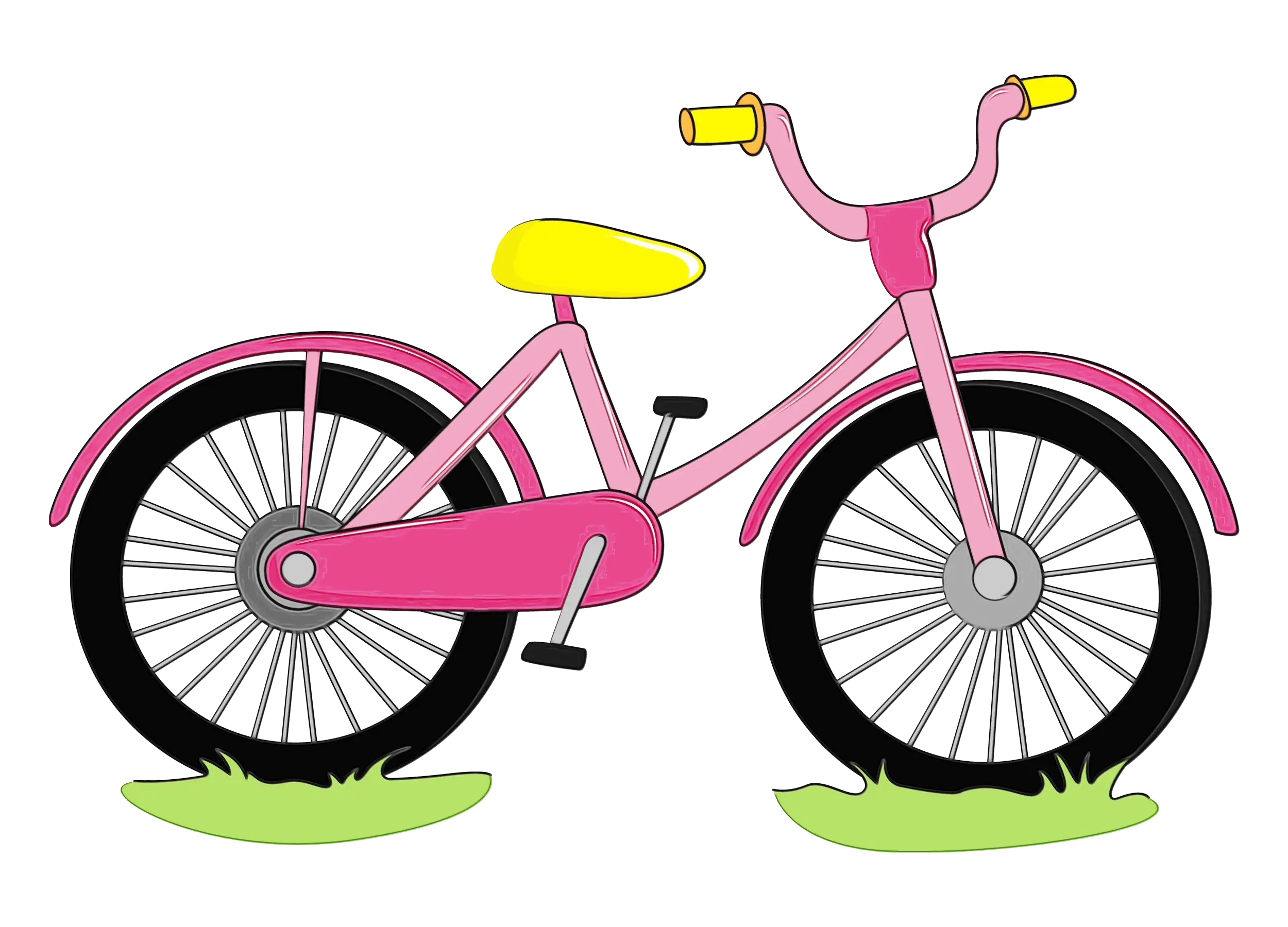 Pink Bicycle Illustration with Grass