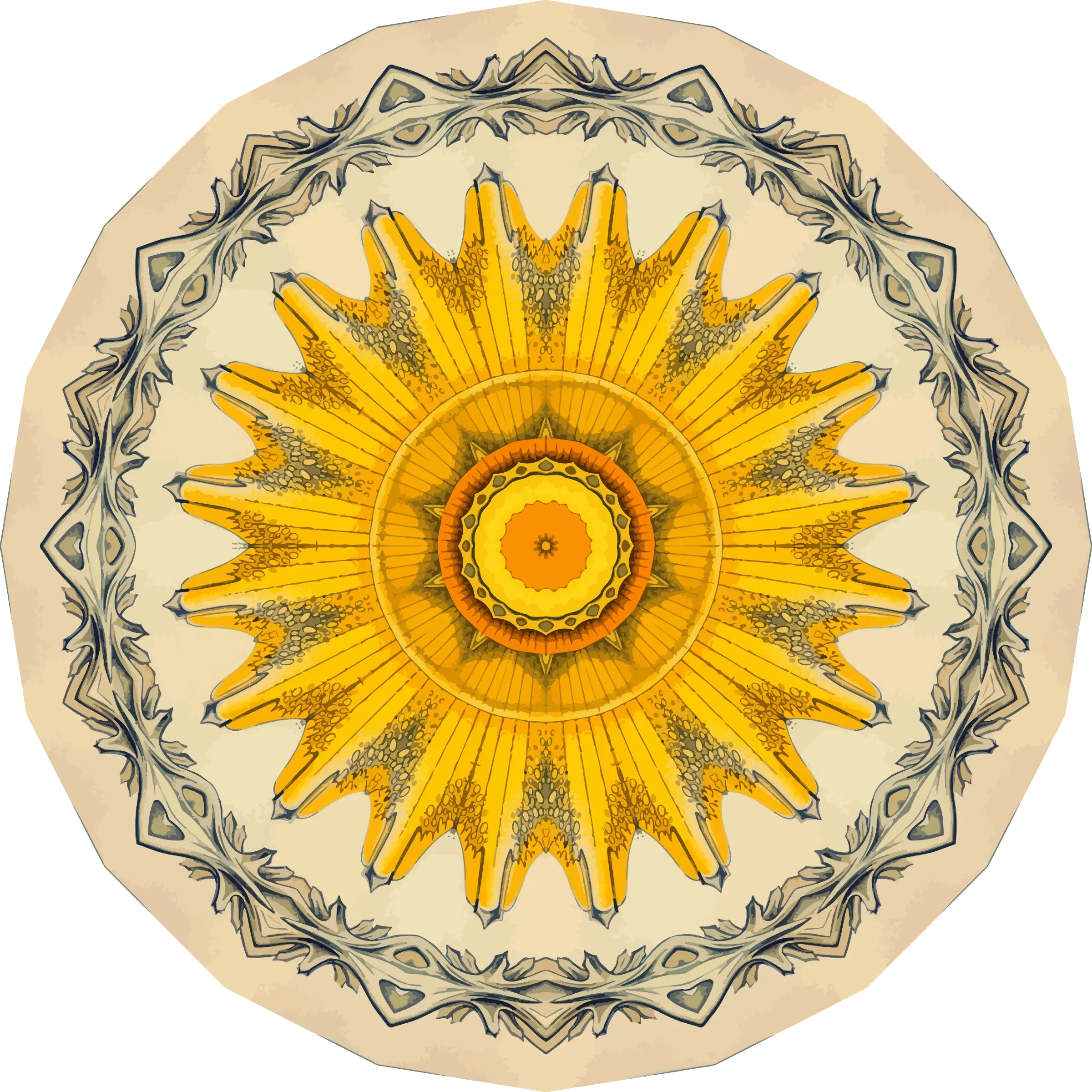 Decorative Mandala with Yellow Sunburst Design