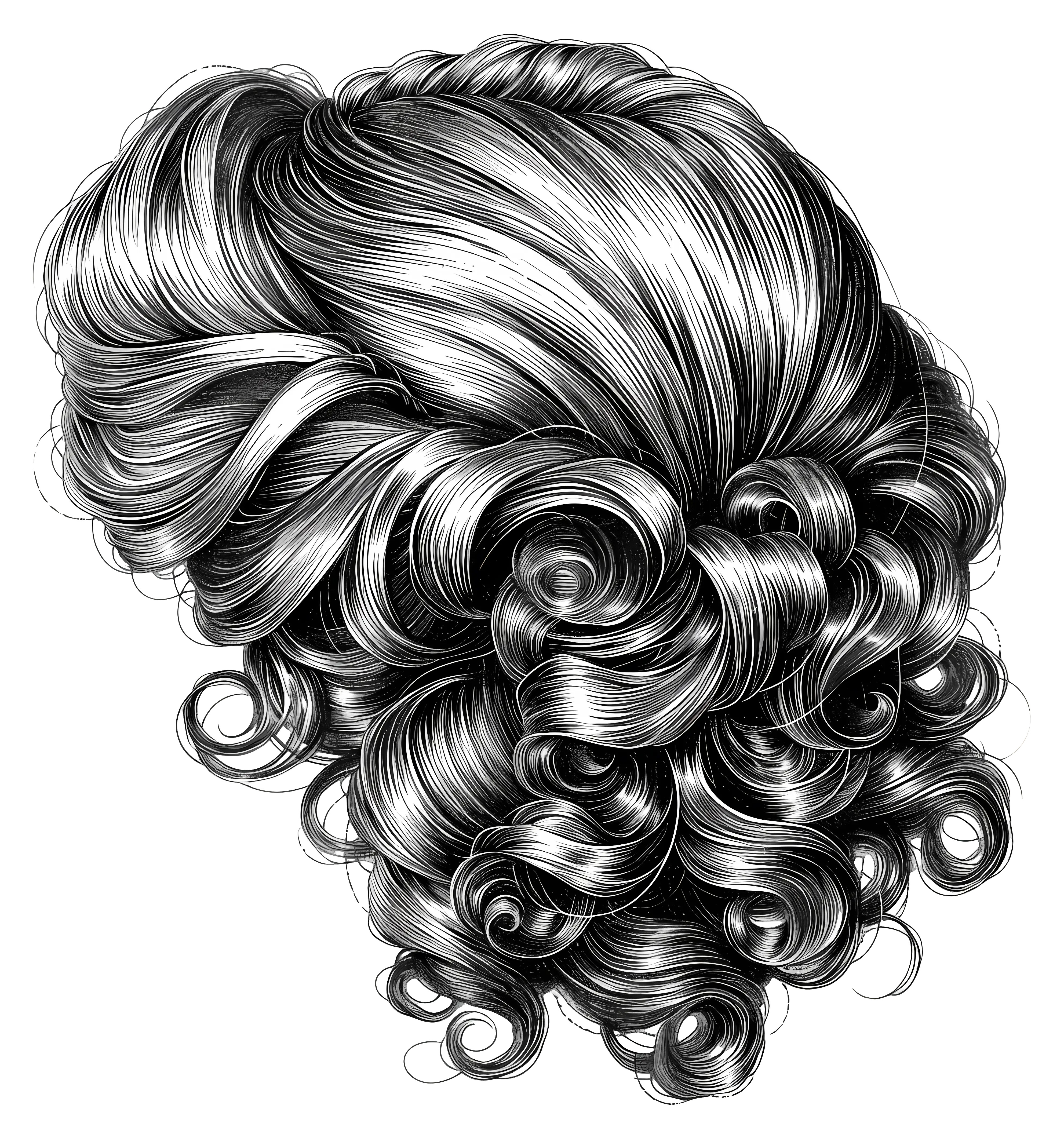 Black Vintage Curly Hairstyle Sketch