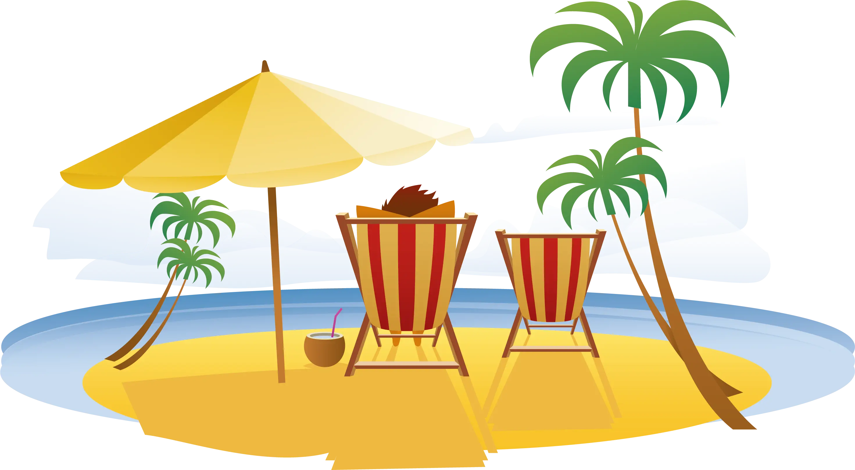 Beach Illustration with Umbrella and Chairs